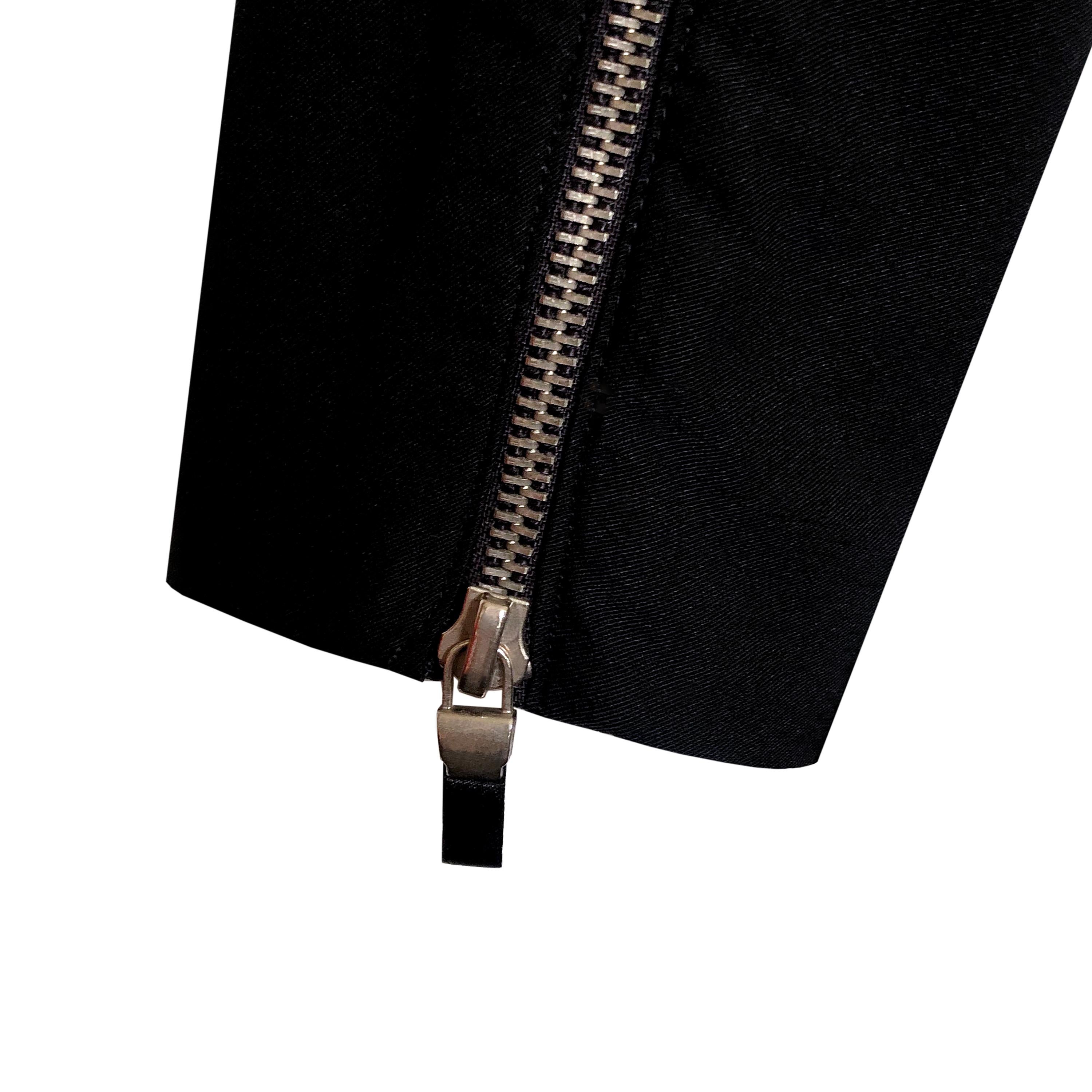 Black 1990s Vintage - Fitted Side Zip Trousers - Double Ended Silver Side Zips For Sale