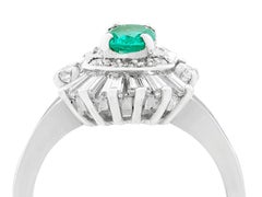 1990s Vintage French Emerald and Diamond White Gold Cocktail Ring