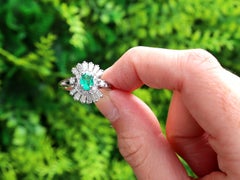 1990s Vintage French Emerald and Diamond White Gold Cocktail Ring