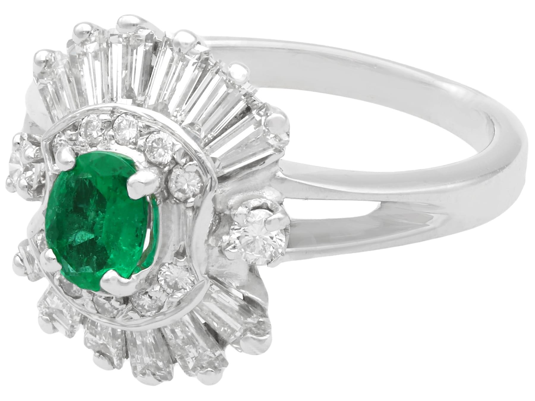 Oval Cut 1990s Vintage French Emerald and Diamond White Gold Cocktail Ring For Sale