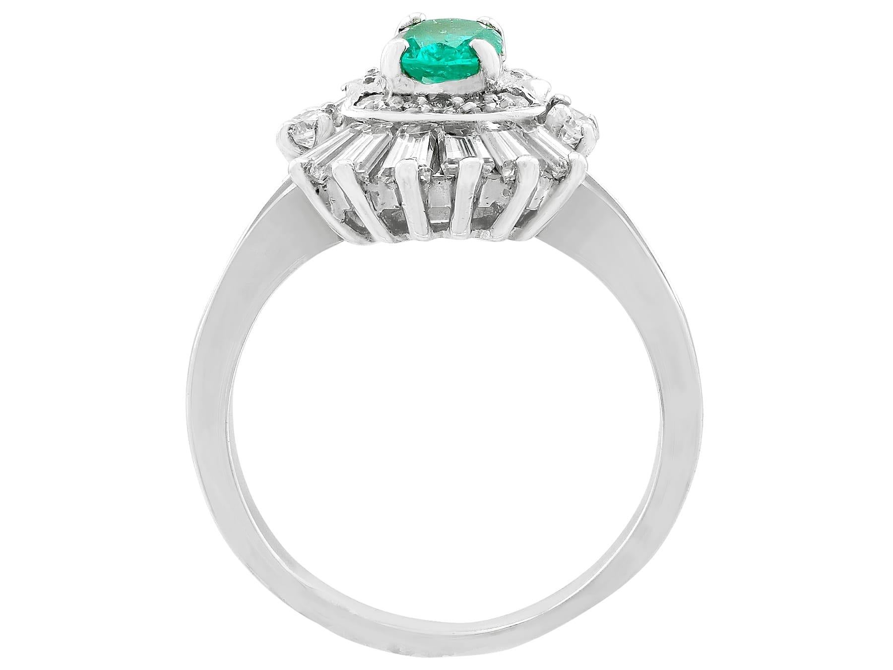 Women's or Men's 1990s Vintage French Emerald and Diamond White Gold Cocktail Ring For Sale