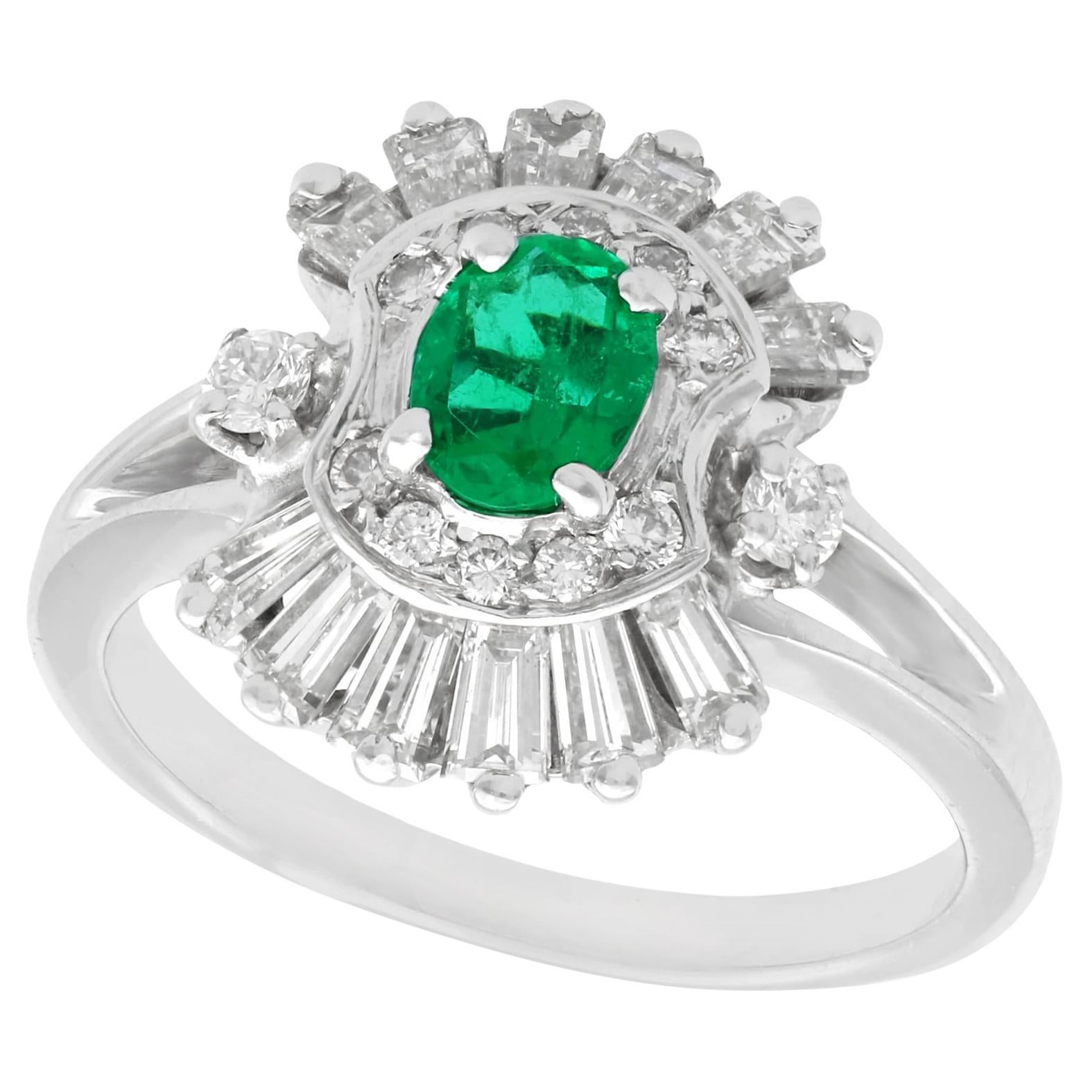 1990s Vintage French Emerald and Diamond White Gold Cocktail Ring
