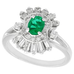 1990s Vintage French Emerald and Diamond White Gold Cocktail Ring