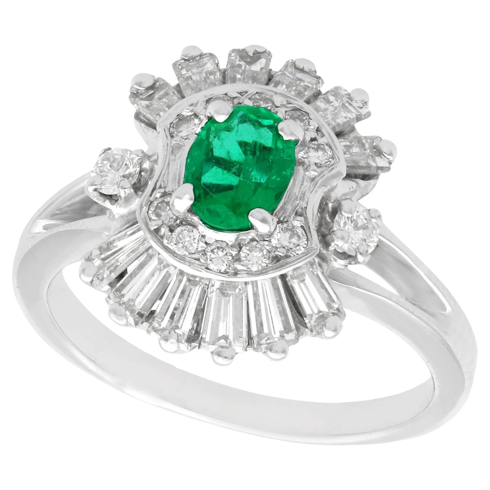 1990s Vintage French Emerald and Diamond White Gold Cocktail Ring For Sale