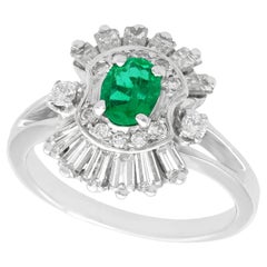 1990s Vintage French Emerald and Diamond White Gold Cocktail Ring
