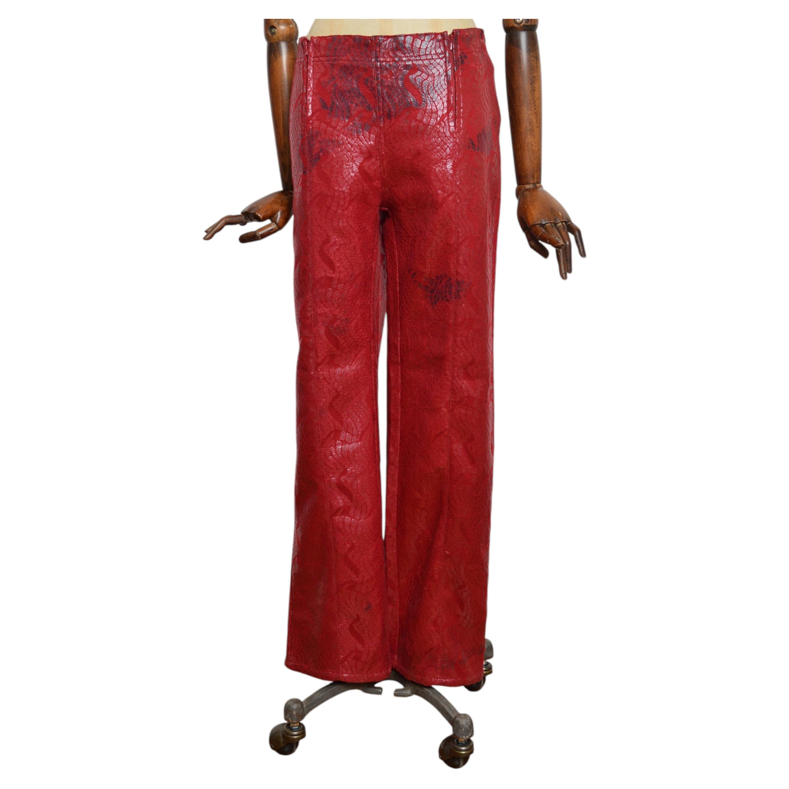 1990’s Vintage FUBU Textured Burgundy Dark Cherry Red Low Rise Pants - Trousers