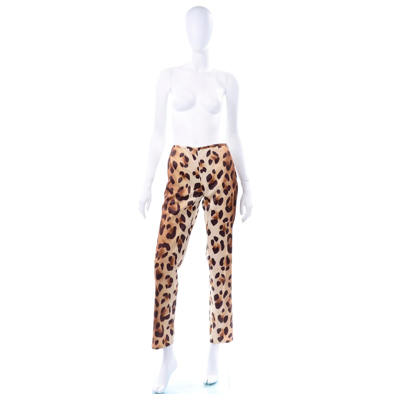 These Gianni Versace Couture vintage pants are a dream! We love the ombre leopard print on these cigarette style pants. These amazing pants have a metal zipper down the side of the hip and have a hook and eye closure. There are two functional side