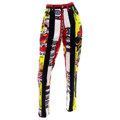 1990s Retro Gianni Versace Jeans Couture Rock n Roll Royalty Pants Beatles