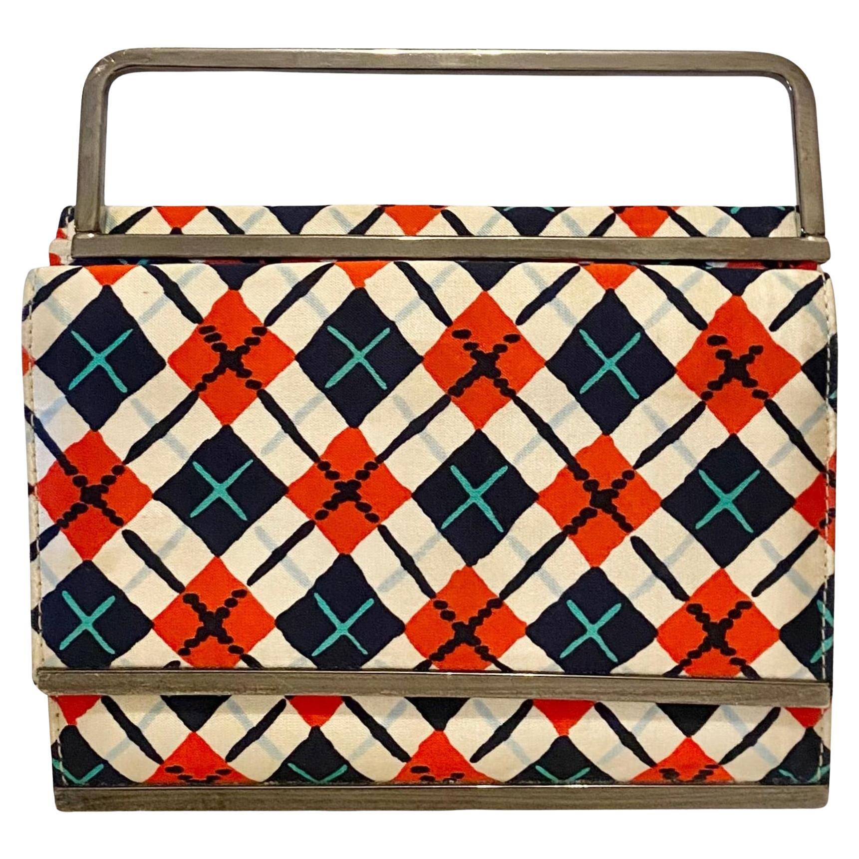 1990s Vintage Gianni Versace Versus Rhombus Druck Handtasche Metallic Griff im Angebot