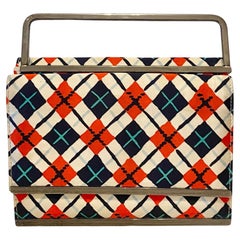 1990s Vintage Gianni Versace Versus Rhombus Print Handbag Metallic Handle