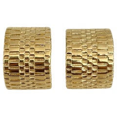1990s Vintage Givenchy Gold Tone Textured Wide Semi Hoop Clip on Earrings