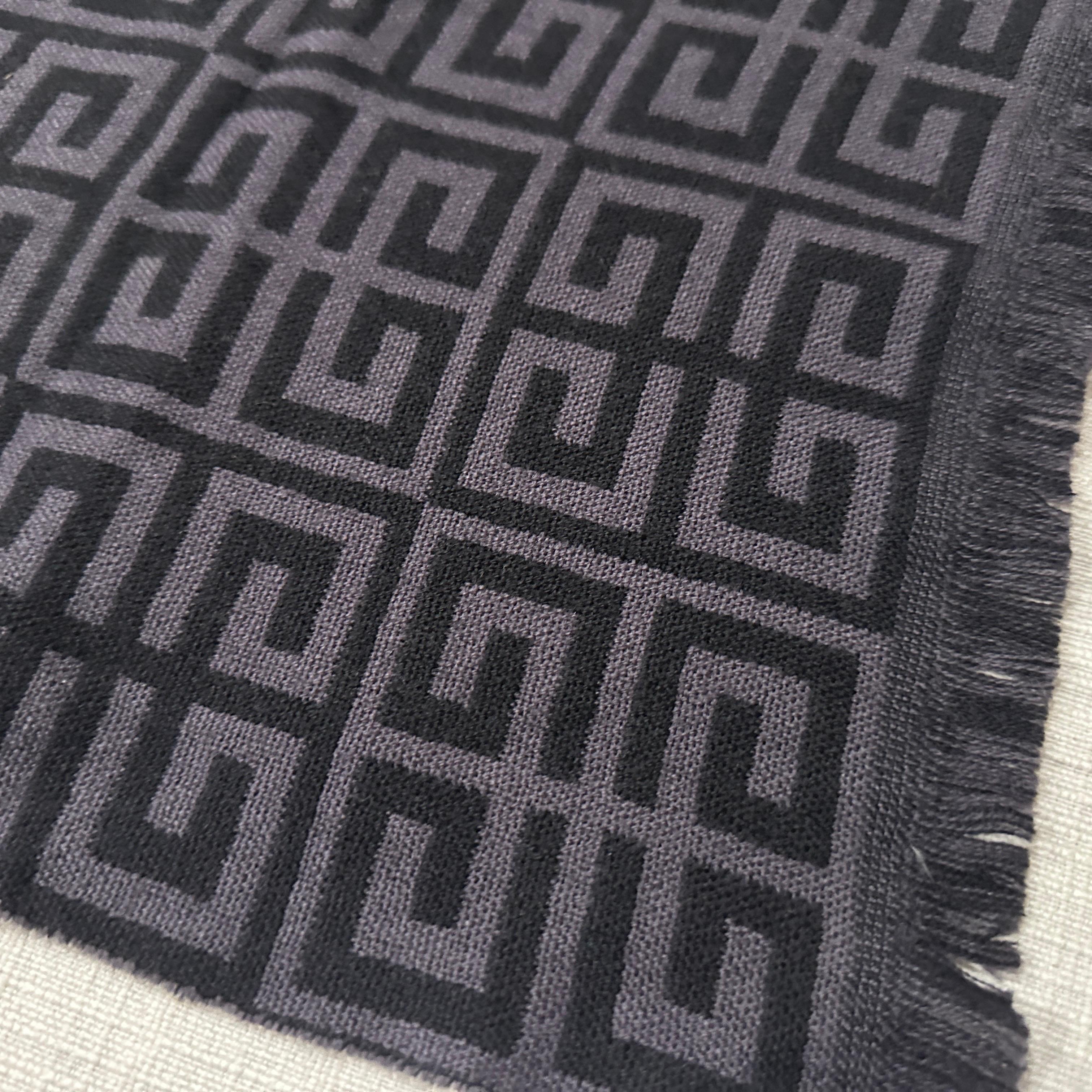 1990s Vintage Grey and Black Wool Continuous Logo Scarf by Givenchy For Sale 6