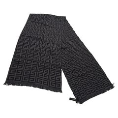 1990s Vintage Grey and Black Wool Continuous Logo Scarf by Givenchy