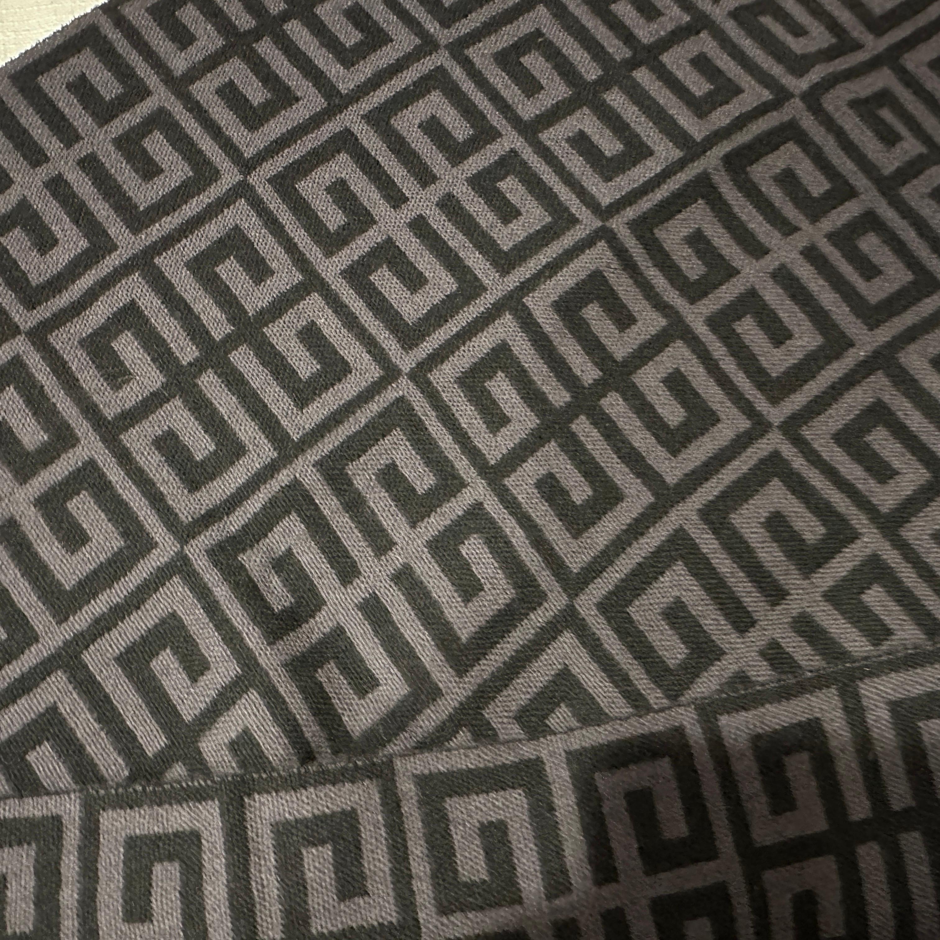 1990s Vintage Grey and Black Wool Continuous Logo Scarf by Givenchy For Sale 1