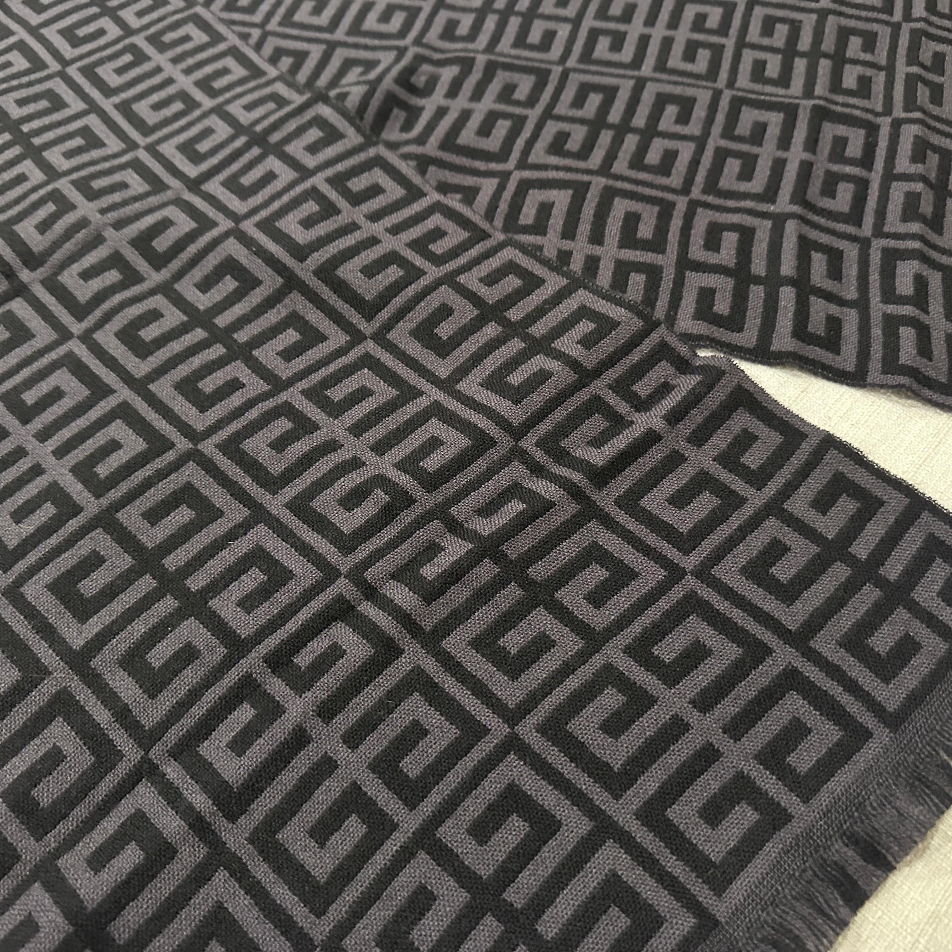 1990s Vintage Grey and Black Wool Continuous Logo Scarf by Givenchy For Sale 2
