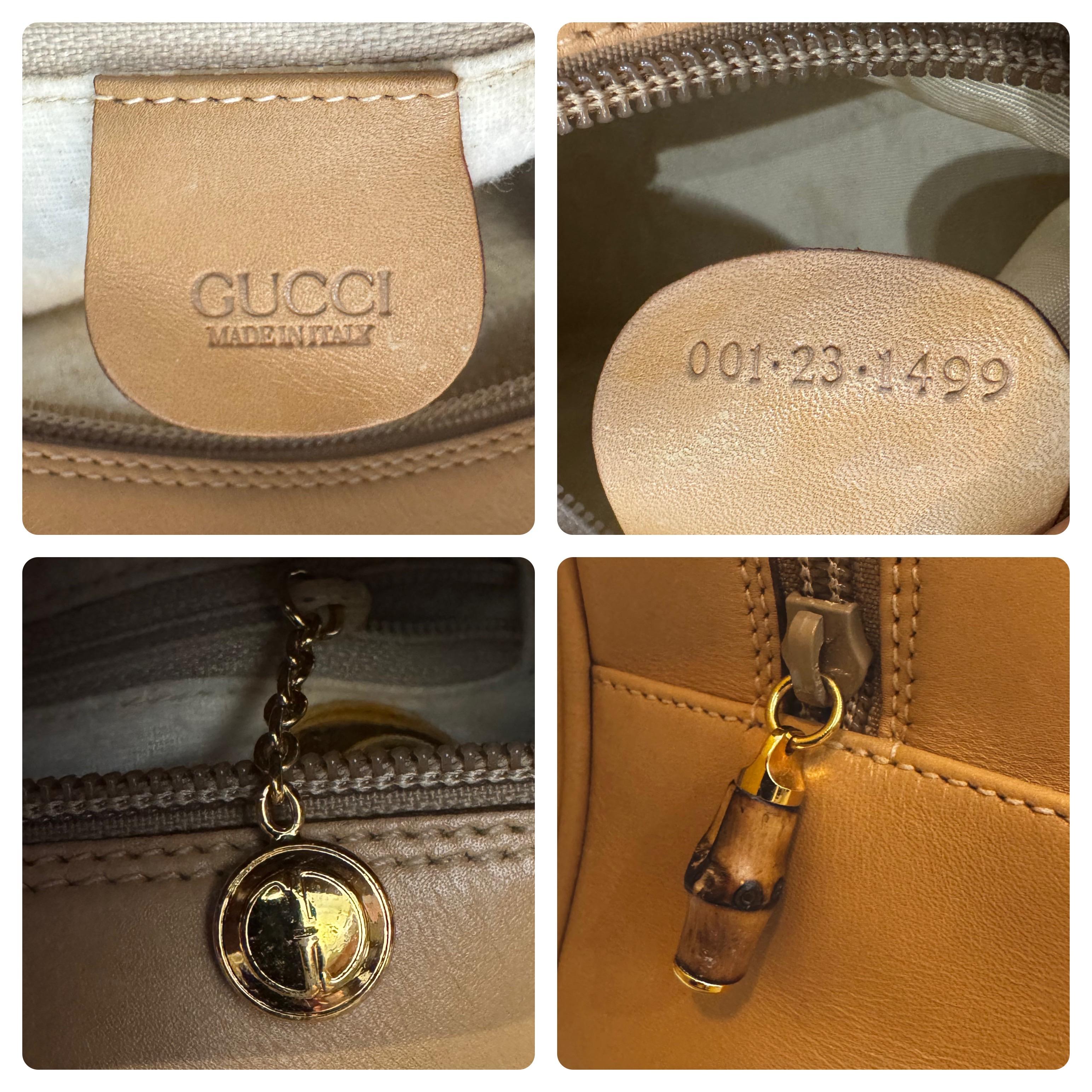 1990s Vintage GUCCI Bamboo Chain Crossbody Bag Calfskin Leather Beige In Good Condition For Sale In Bangkok, TH