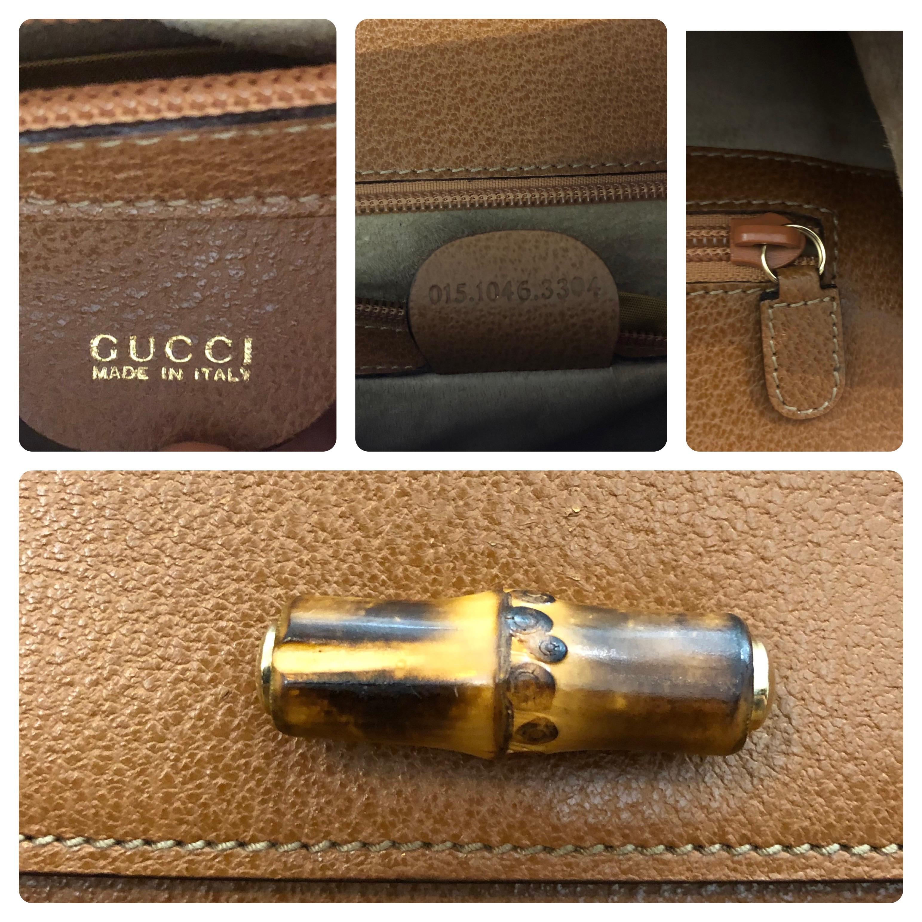 1990s Vintage GUCCI Bamboo Document Tote Bag Briefcase Leather Caramel For Sale 3