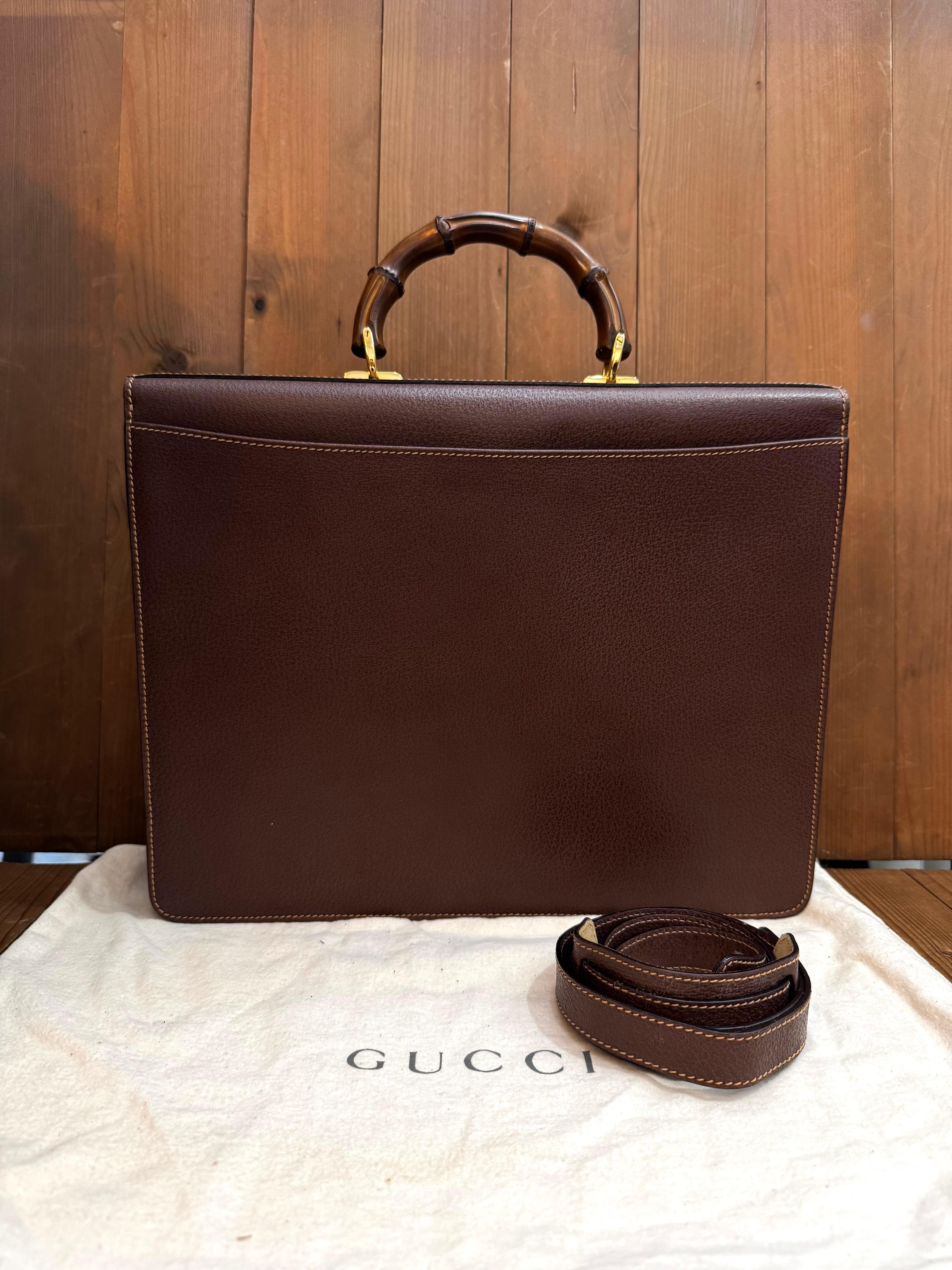 Noir GUCCI - Sac fourre-tout document en cuir de porc marron foncé, années 1990 en vente