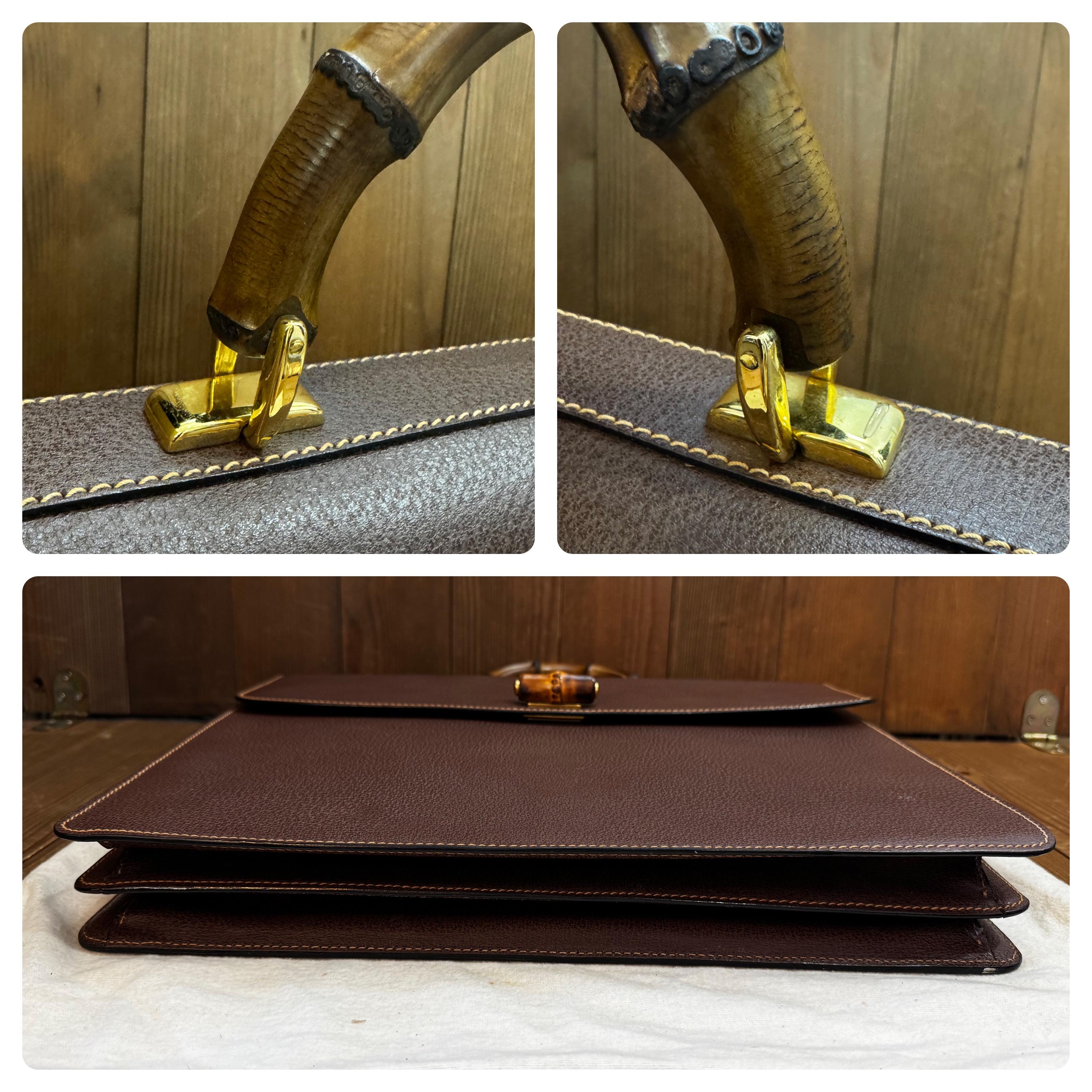 GUCCI - Sac fourre-tout document en cuir de porc marron foncé, années 1990 Bon état - En vente à Bangkok, TH