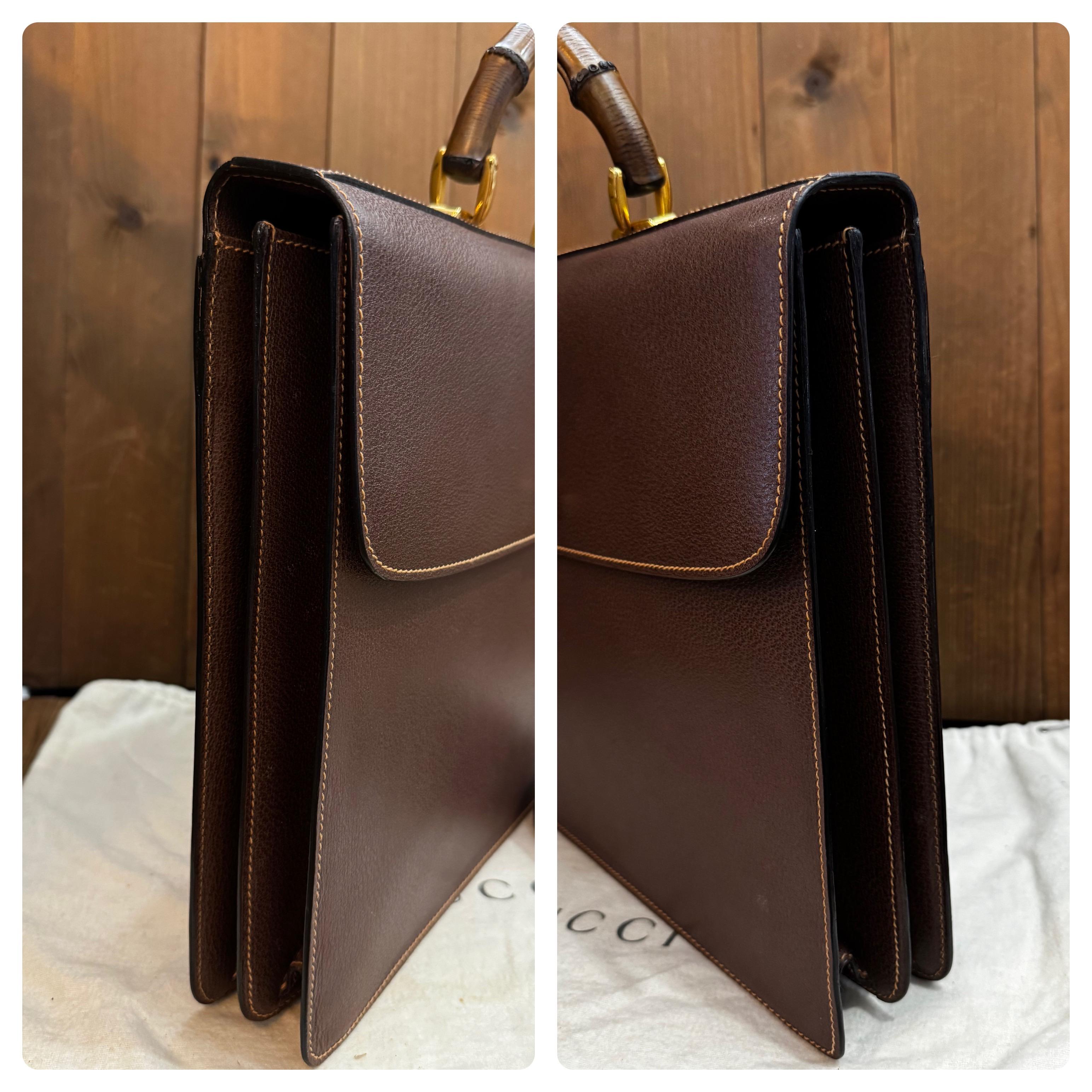 GUCCI - Sac fourre-tout document en cuir de porc marron foncé, années 1990 en vente 1