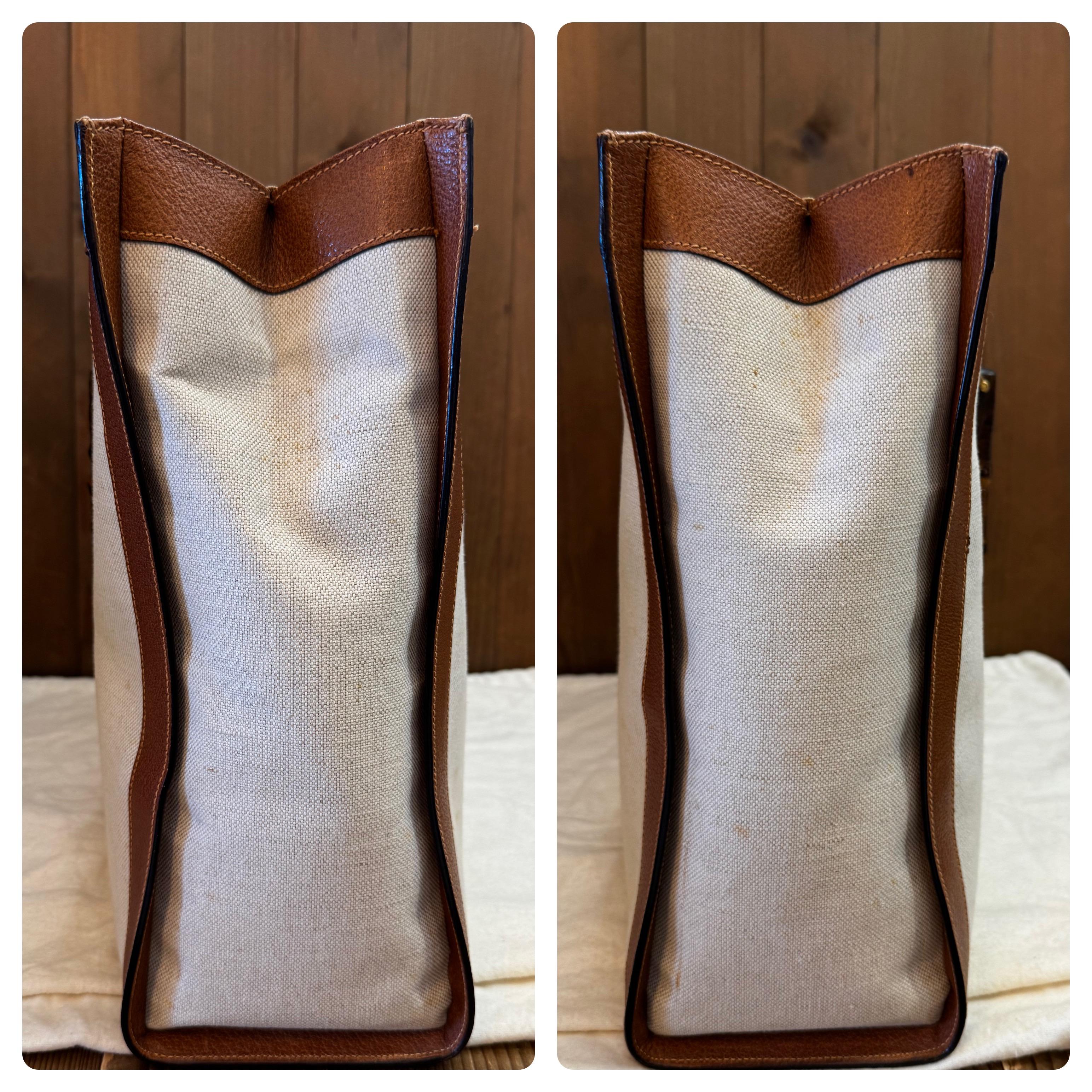 1990s Vintage GUCCI Bamboo Tote Diana Tote Bag Canvas Single Compartment Large In Good Condition In Bangkok, TH