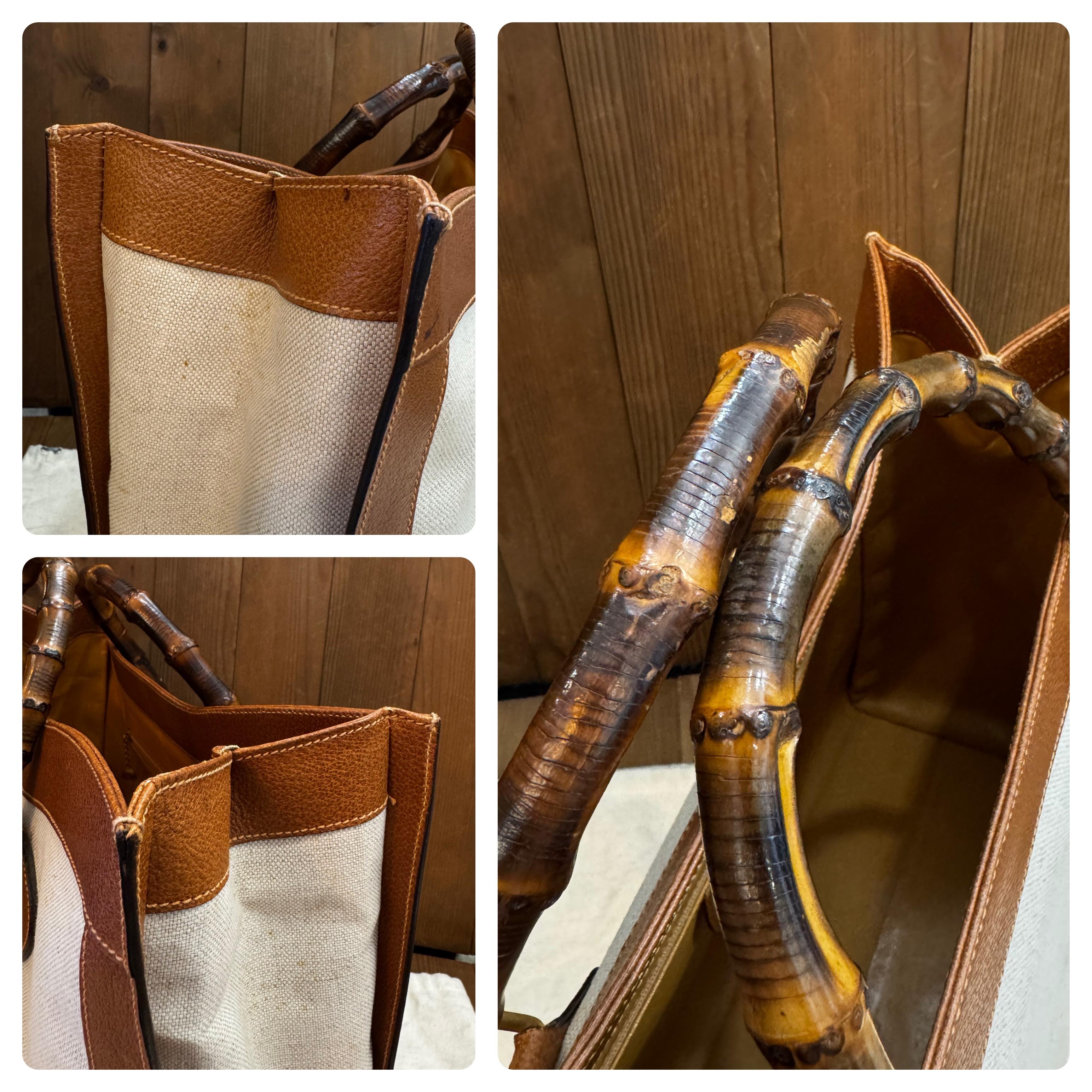Women's or Men's 1990s Vintage GUCCI Bamboo Tote Diana Tote Bag Canvas Single Compartment Large