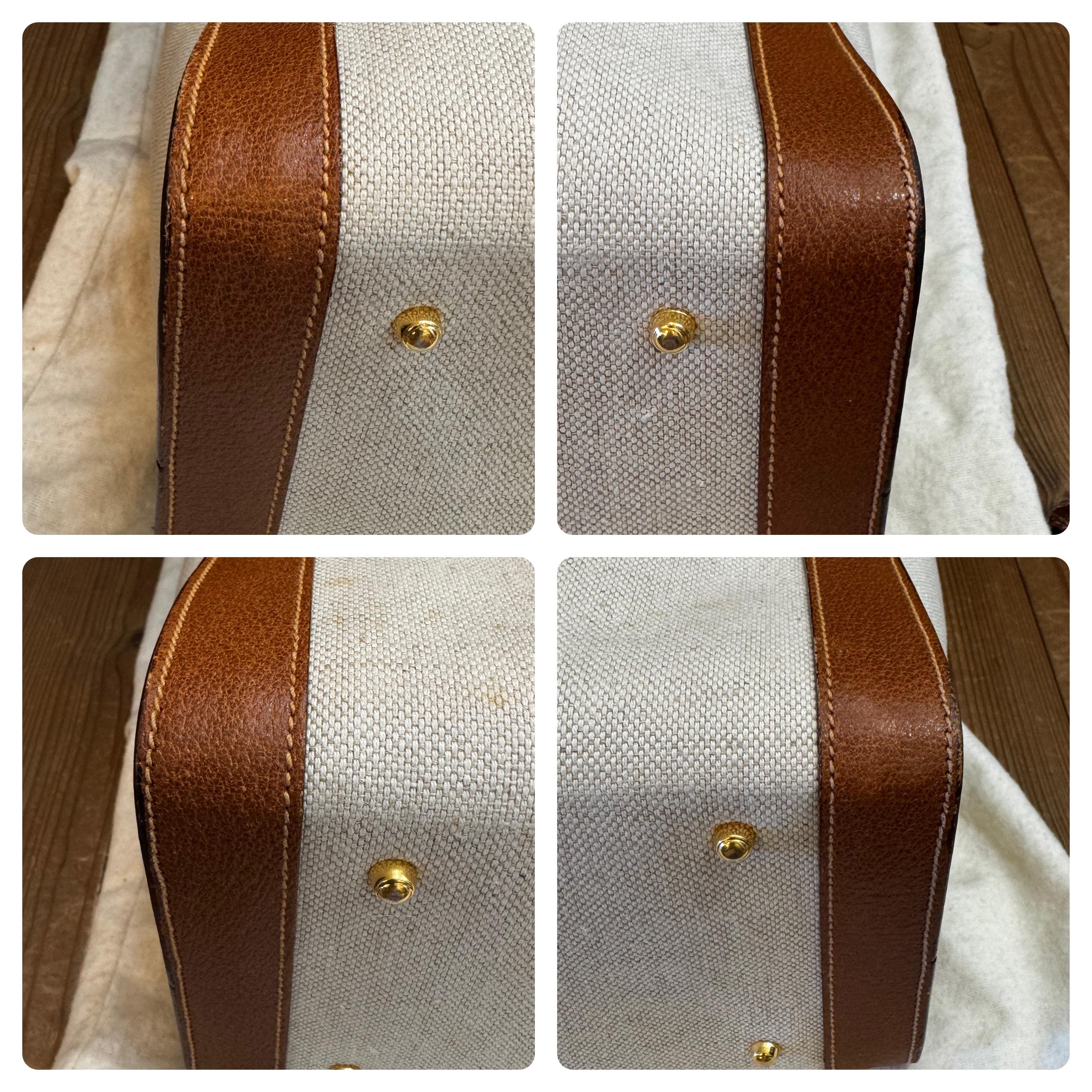 1990s Vintage GUCCI Bamboo Tote Diana Tote Bag Canvas Single Compartment Large 1