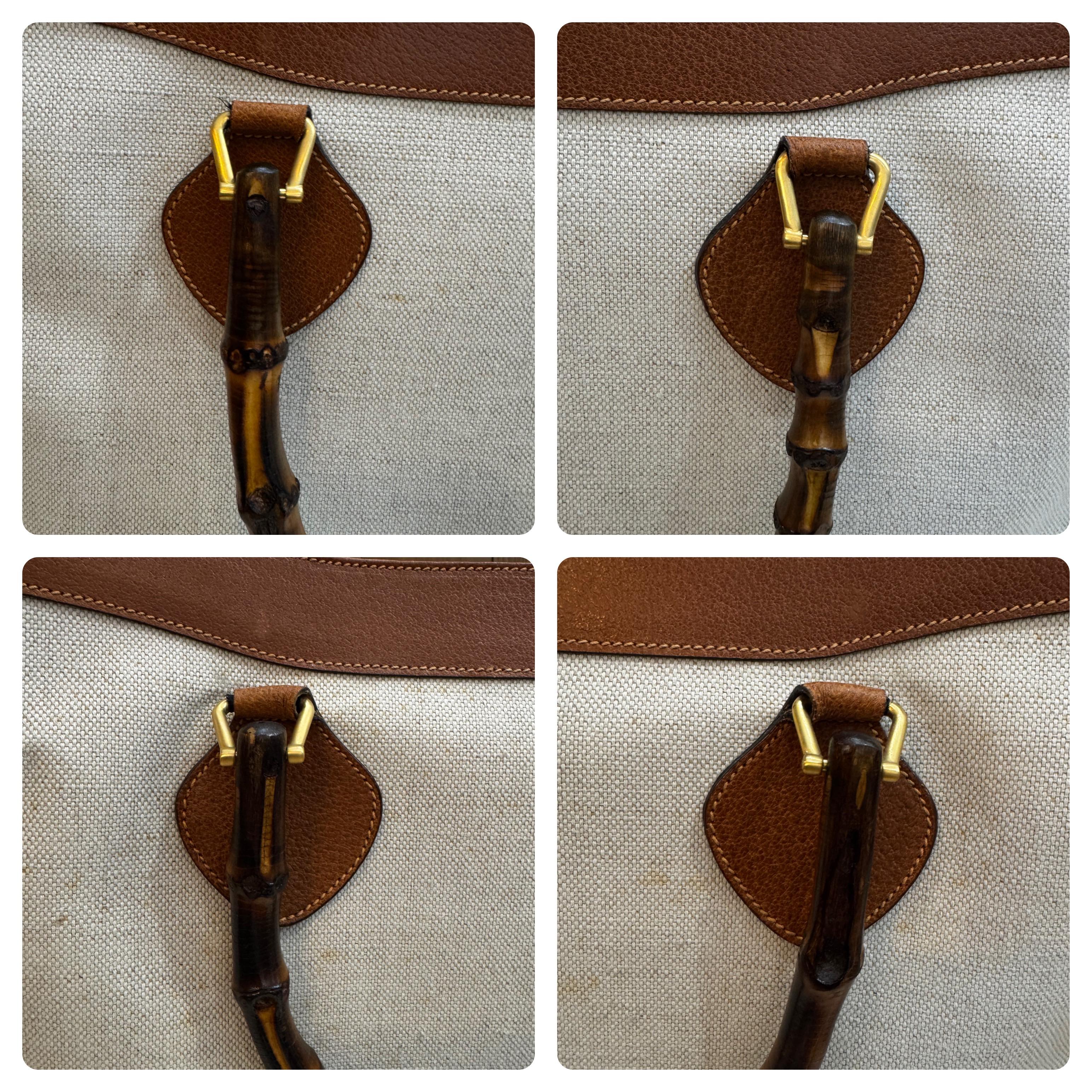 1990s Vintage GUCCI Bamboo Tote Diana Tote Bag Canvas Single Compartment Large 2