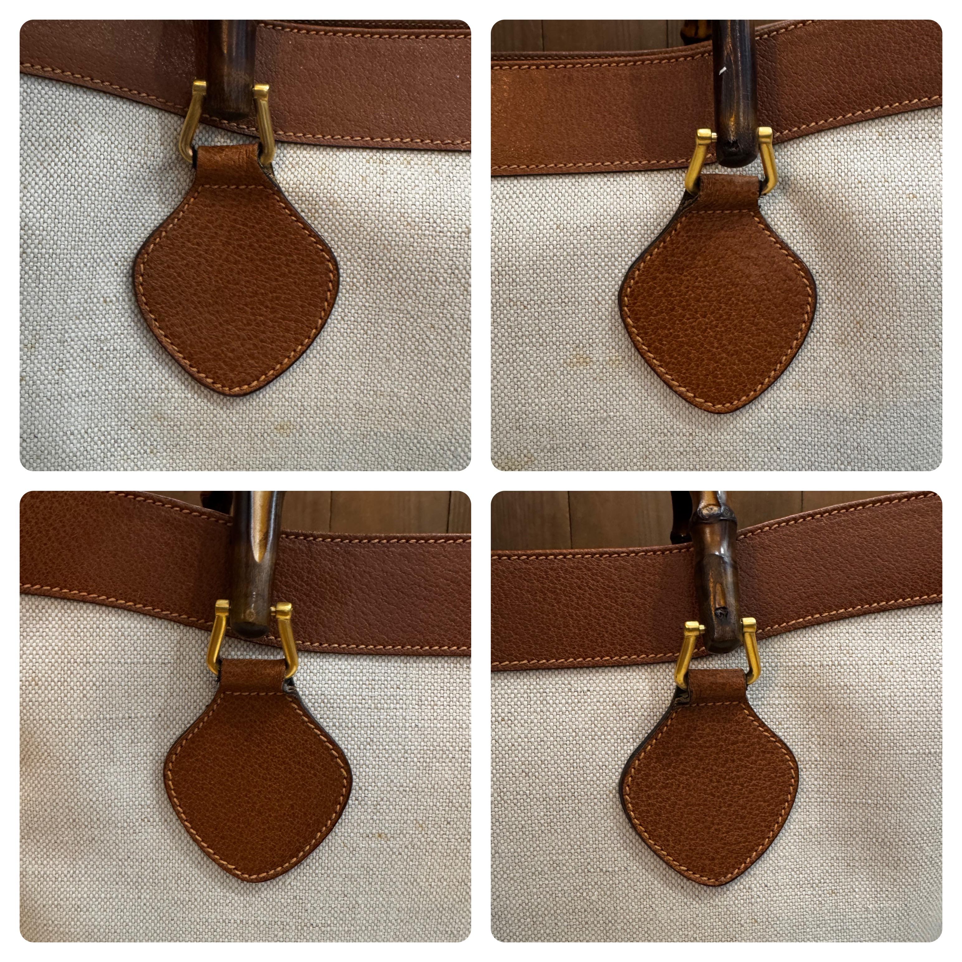 1990s Vintage GUCCI Bamboo Tote Diana Tote Bag Canvas Single Compartment Large 3