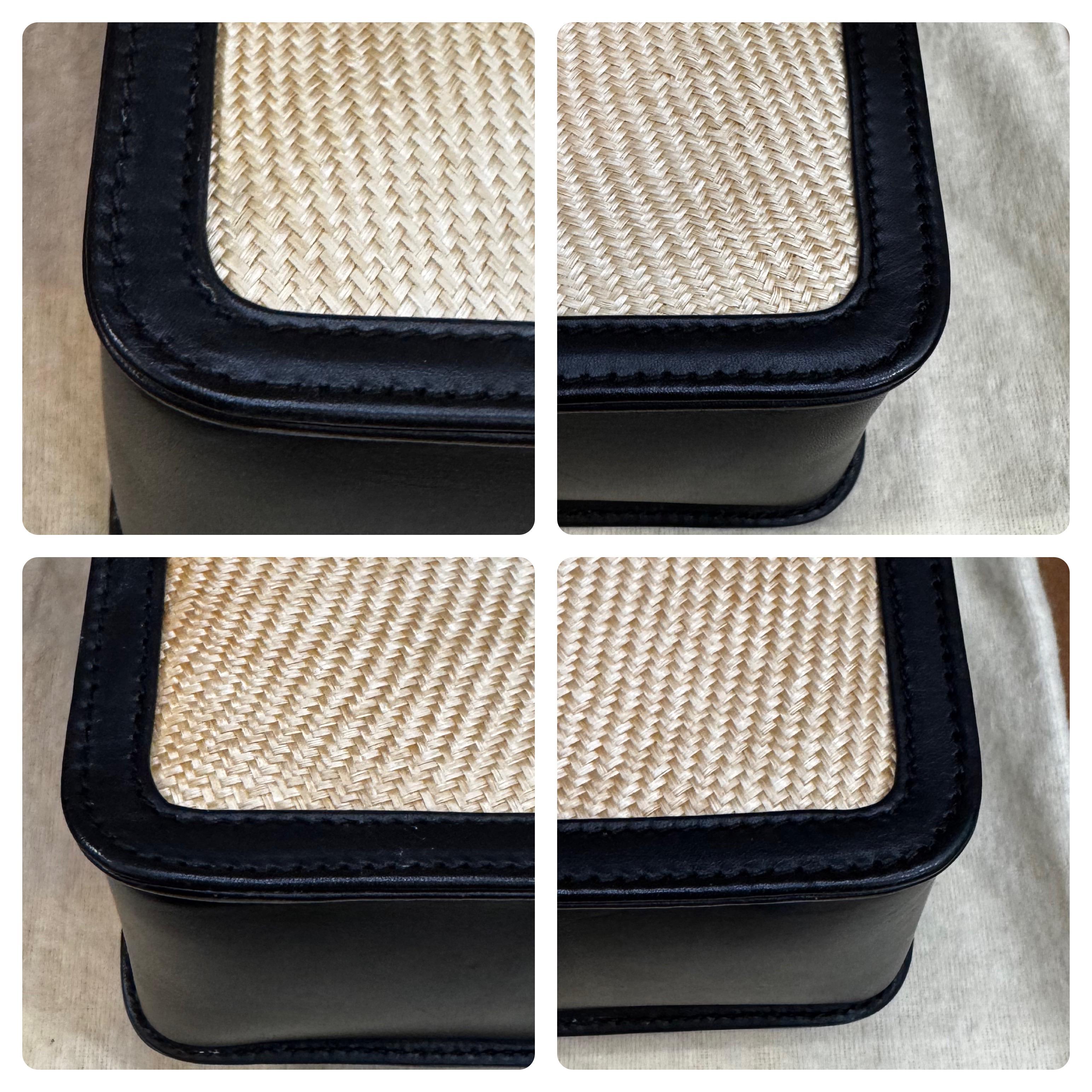 1990 Vintage GUCCI Sac à main en bambou tissé Beige Noir en vente 1