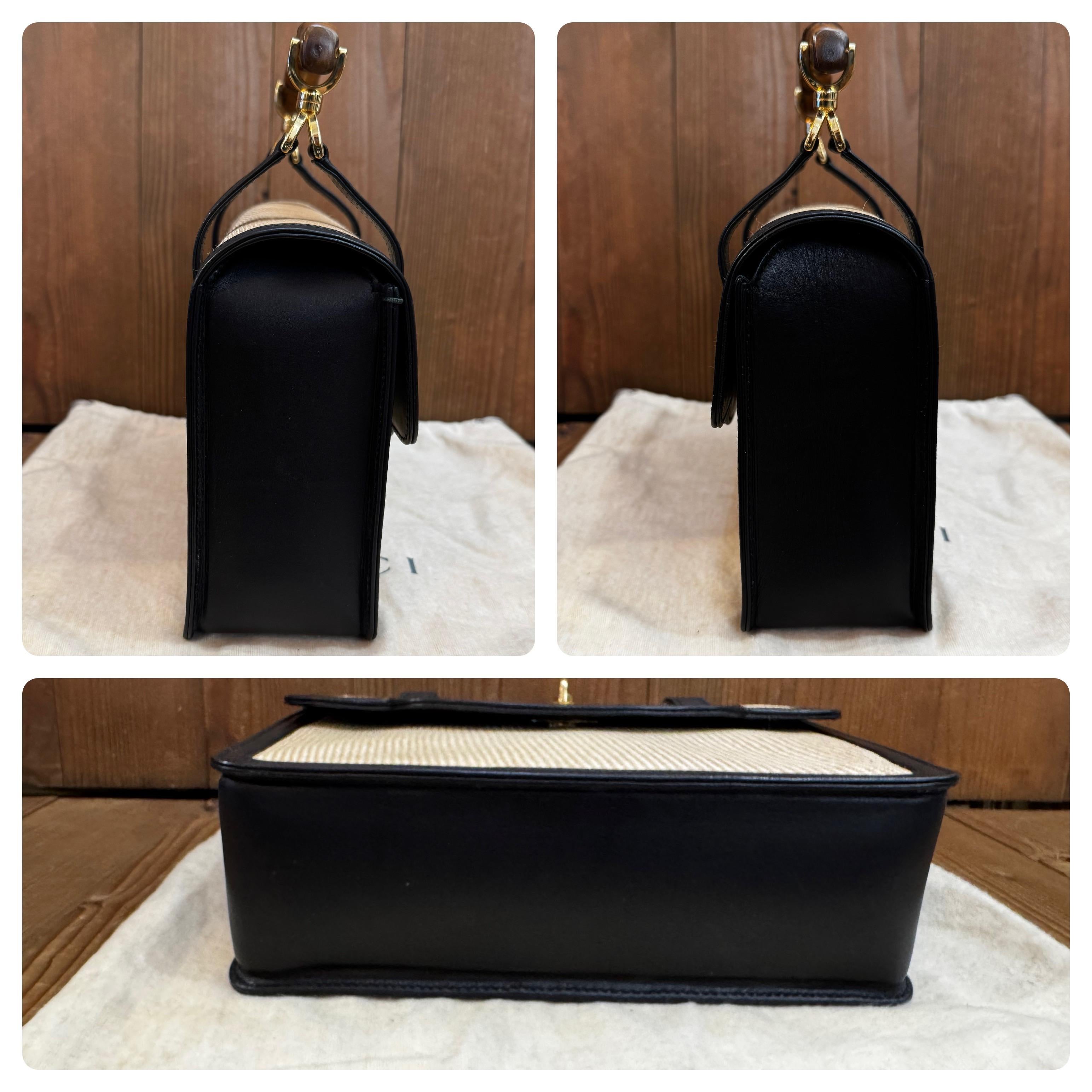 1990 Vintage GUCCI Sac à main en bambou tissé Beige Noir en vente 2