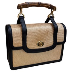 1990s Vintage GUCCI Bamboo Woven Hand Bag Beige Black