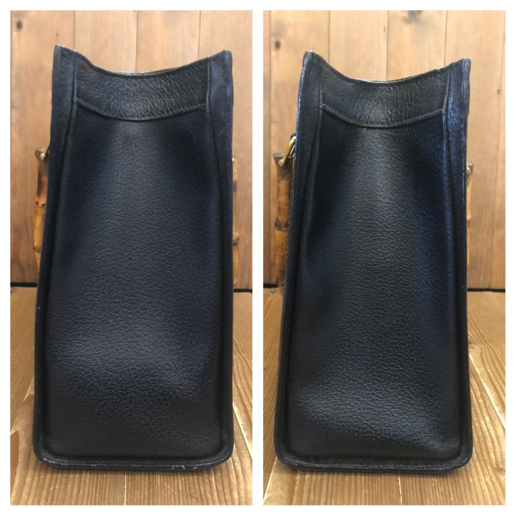1990s Vintage GUCCI Leather Bamboo Tote Diana Tote Bag Black (Medium) In Good Condition In Bangkok, TH