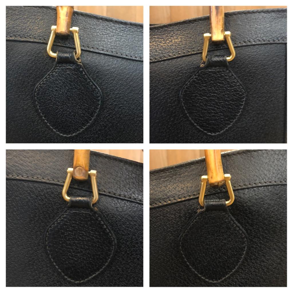 Women's or Men's 1990s Vintage GUCCI Leather Bamboo Tote Diana Tote Bag Black (Medium)