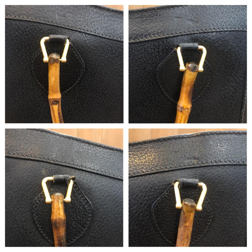 1990s Vintage GUCCI Leather Bamboo Tote Diana Tote Bag Black (Medium) 1