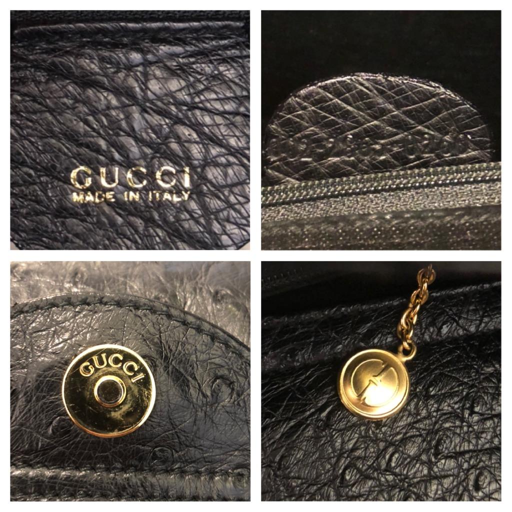 1990s Vintage GUCCI Black Ostrich Leather Bamboo Tote Diana Tote Bag (Medium) 5