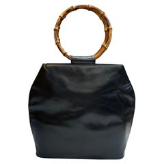 1990s Vintage GUCCI Piel de becerro Anillo de bambú Bolso de hombro Negro