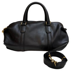 1990s Vintage GUCCI Calfskin Leather Boston Shoulder Bag Black Unisex