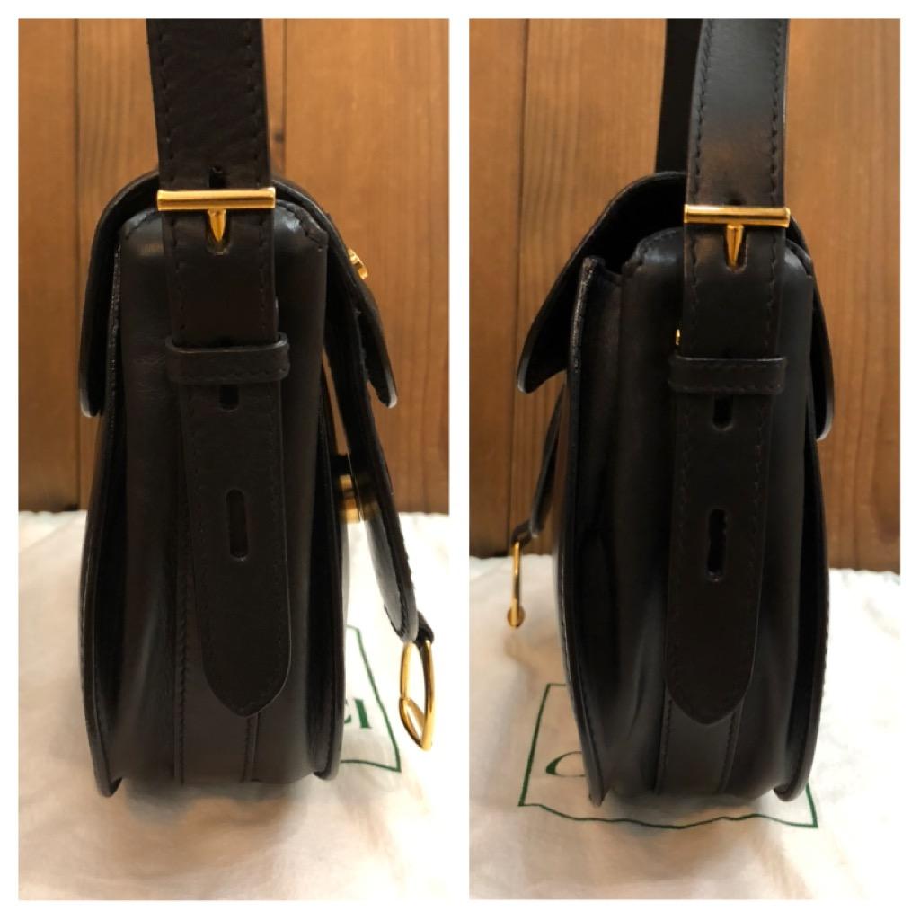 1990s Vintage GUCCI Mini Saddle Crossbody Bag Equestrian Calfskin Black 3