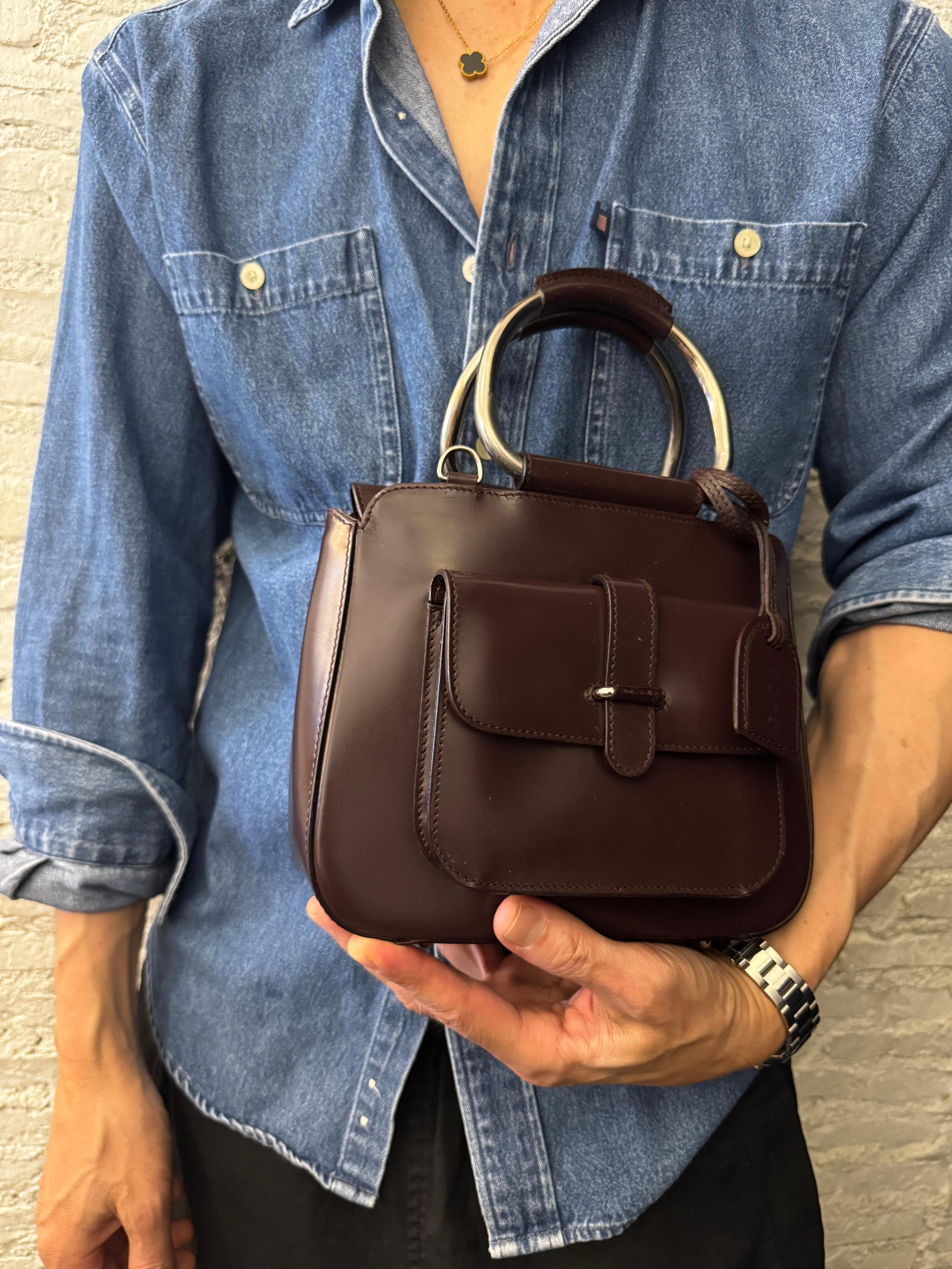 1990s Vintage GUCCI Calfskin Leather Tote Bag Chocolate Small 5