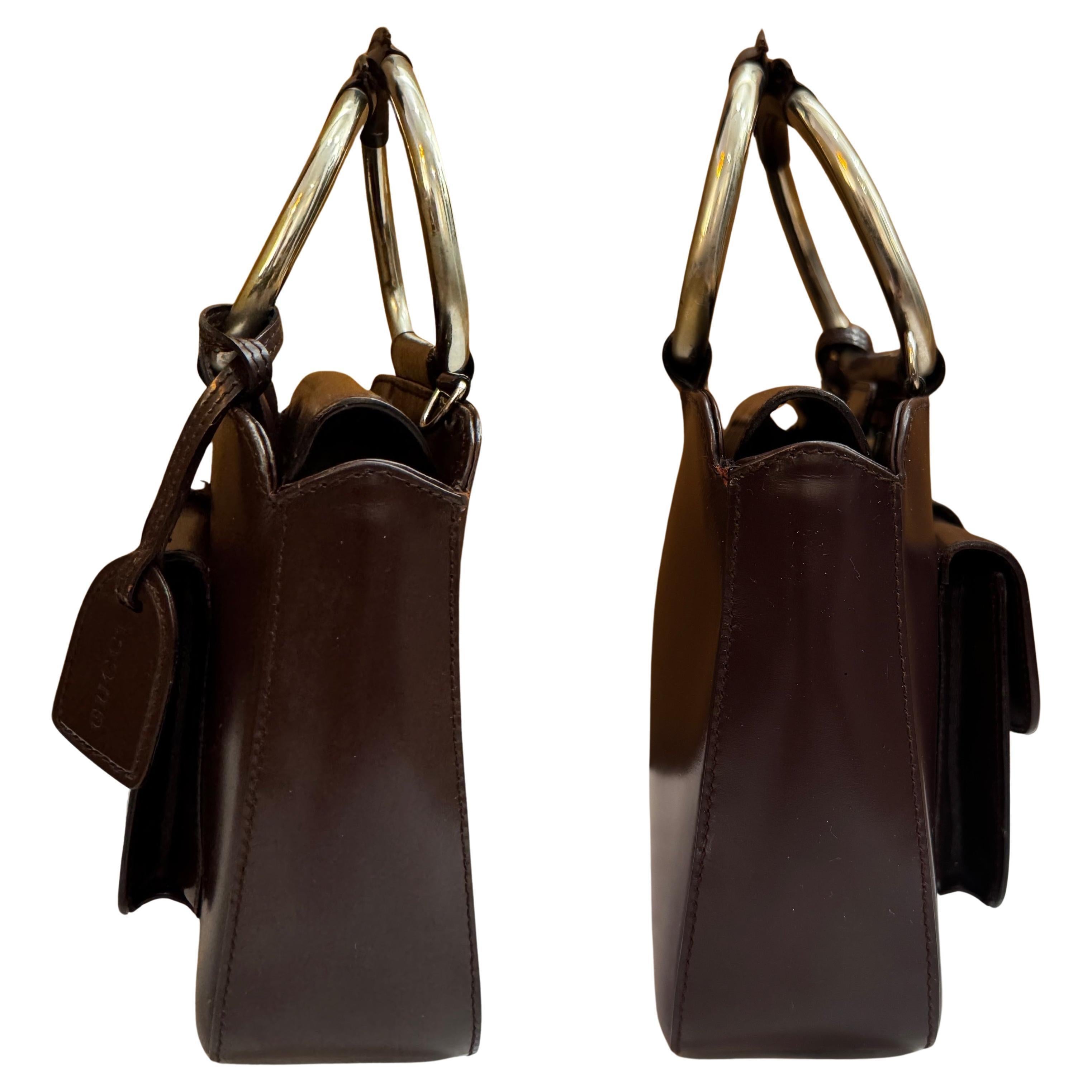 1990s Vintage GUCCI Calfskin Leather Tote Bag Chocolate Small 1