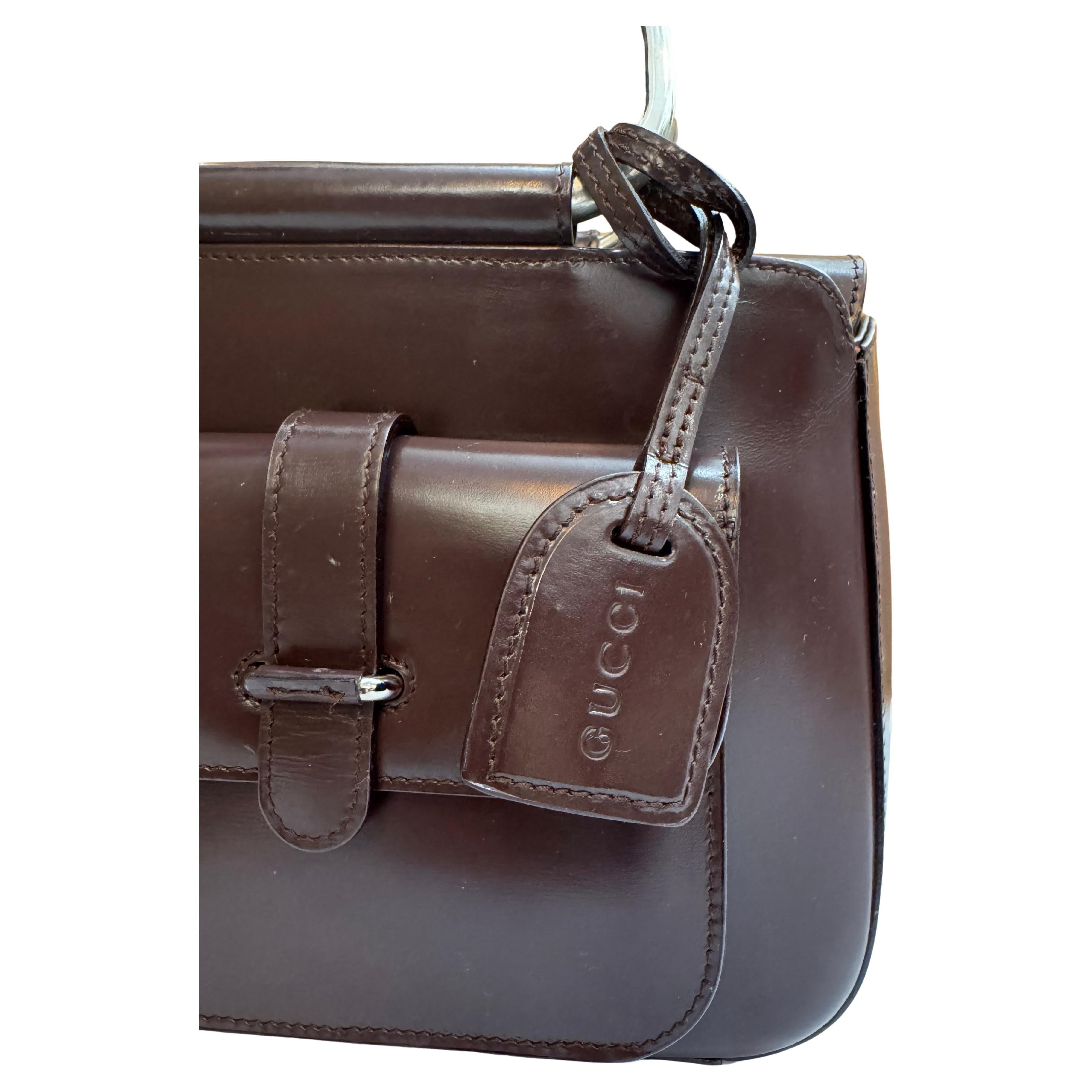 1990s Vintage GUCCI Calfskin Leather Tote Bag Chocolate Small 3
