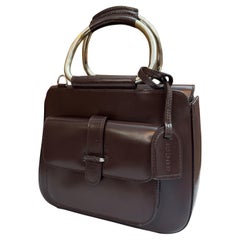 1990s Vintage GUCCI Calfskin Leather Tote Bag Chocolate Small