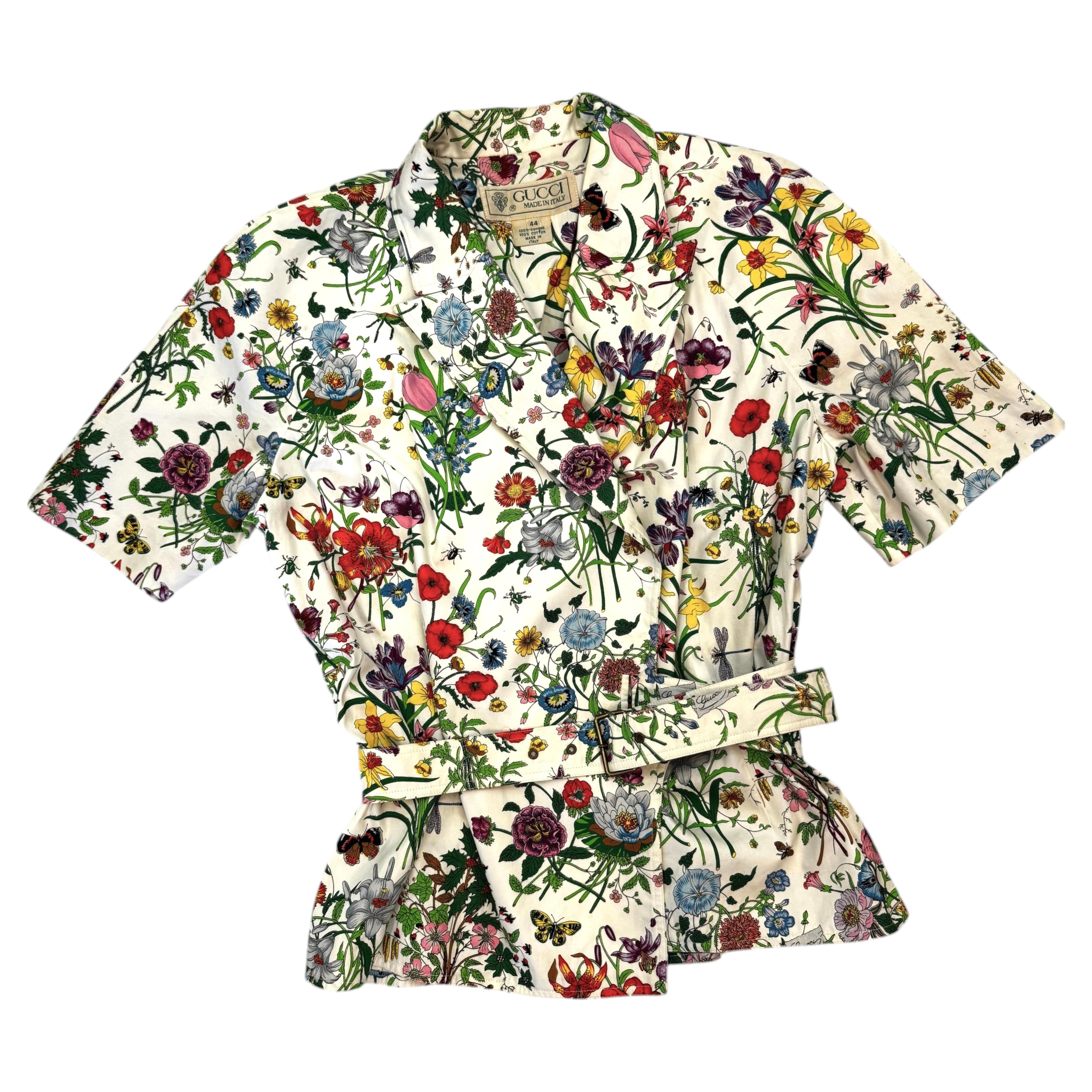 Top a portafoglio in cotone floreale Gucci, taglia 44, non indossato