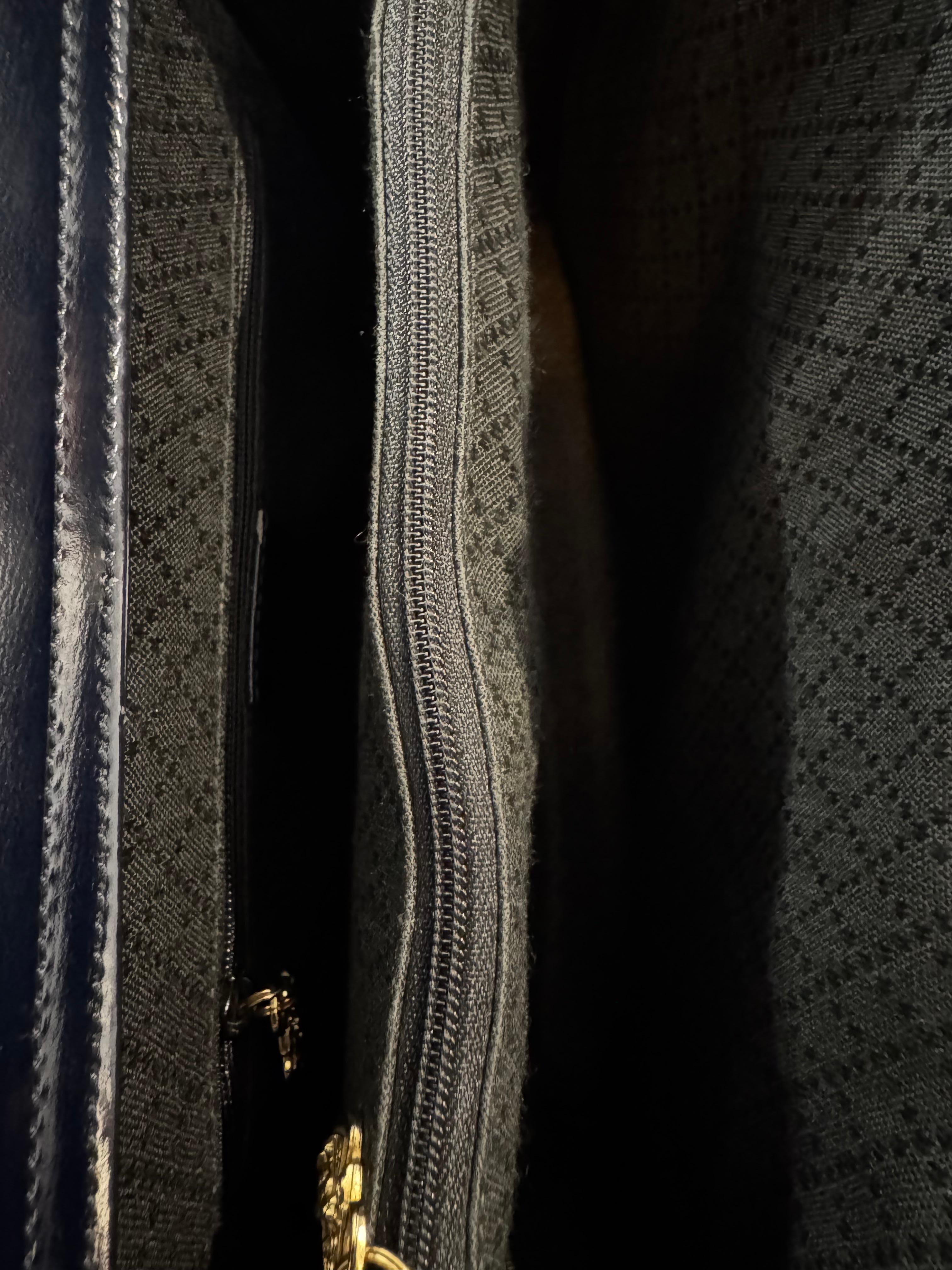 1990s Vintage GUCCI Diana Tote Bamboo Tote Bag Polished Leather Dark Navy 9