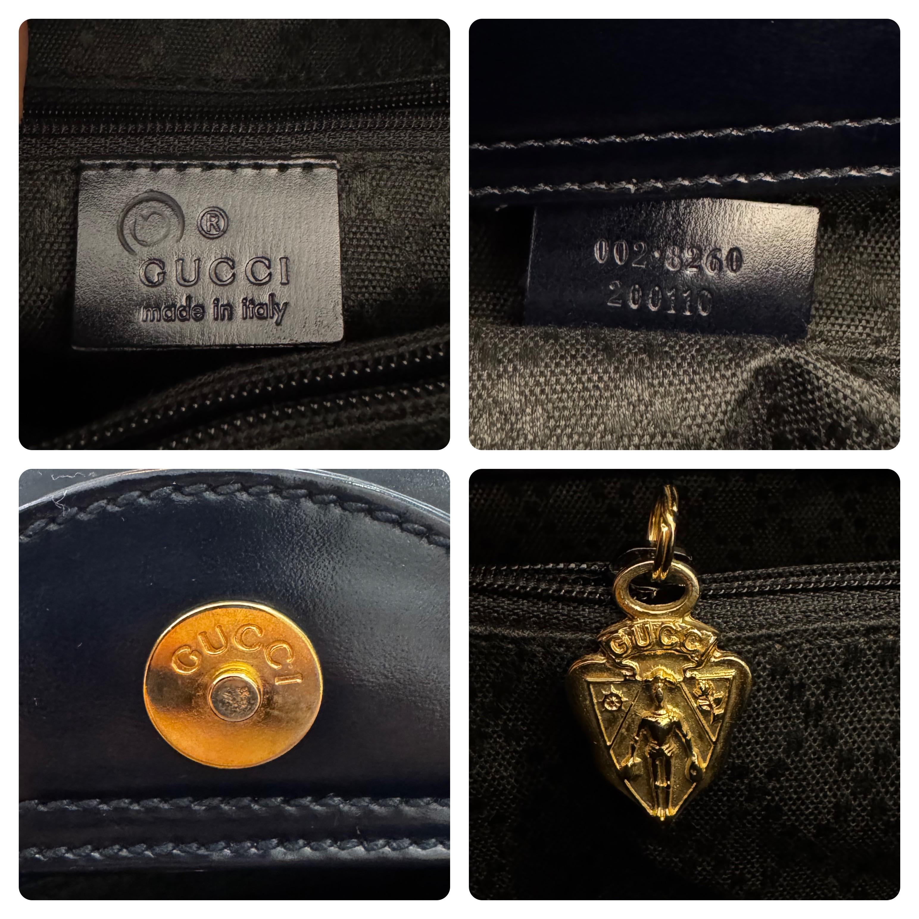 1990s Vintage GUCCI Diana Tote Bamboo Tote Bag Polished Leather Dark Navy 4