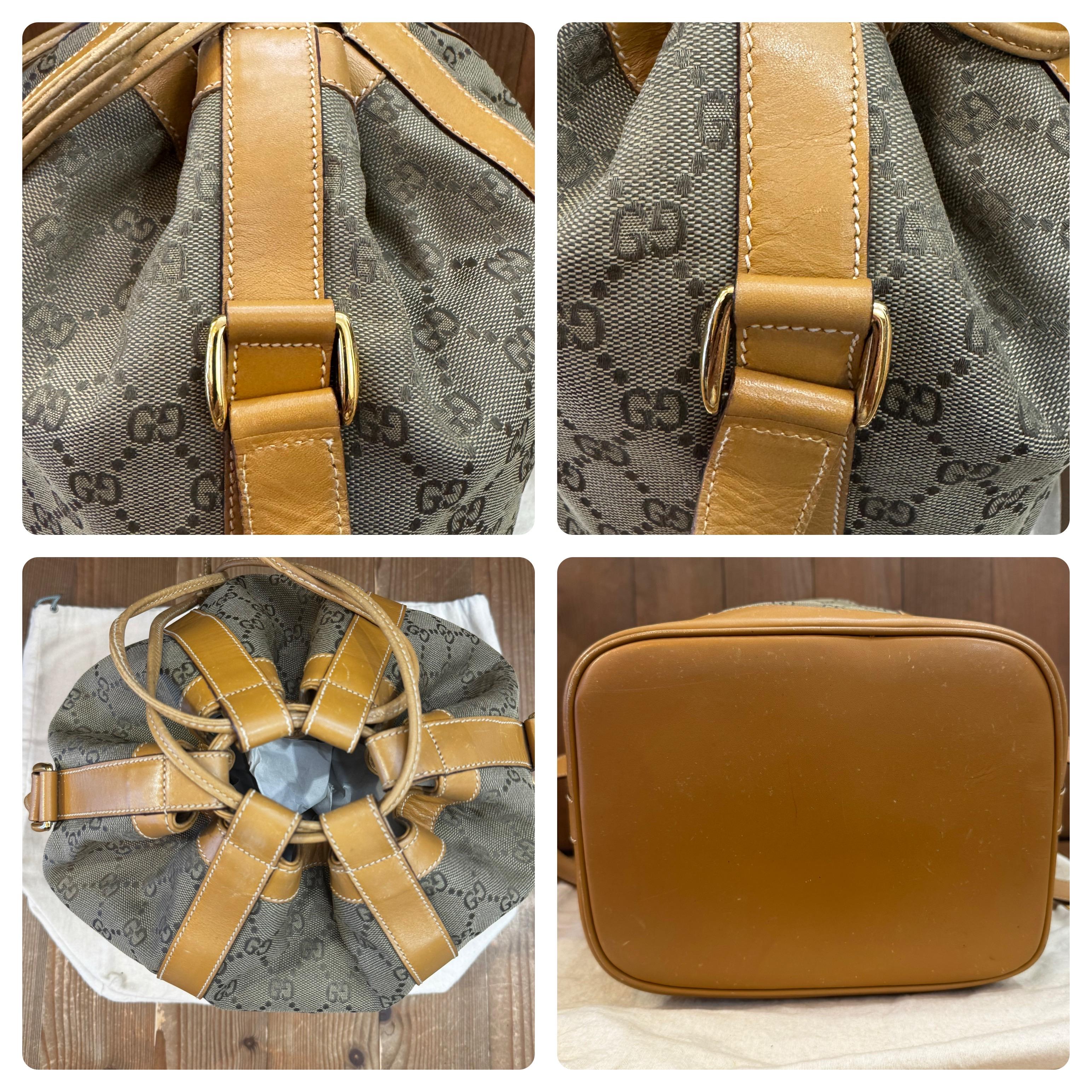 1990 Vintage GUCCI GG Jacquard Bucket Shoulder Bag Khaki Tan Unisexe en vente