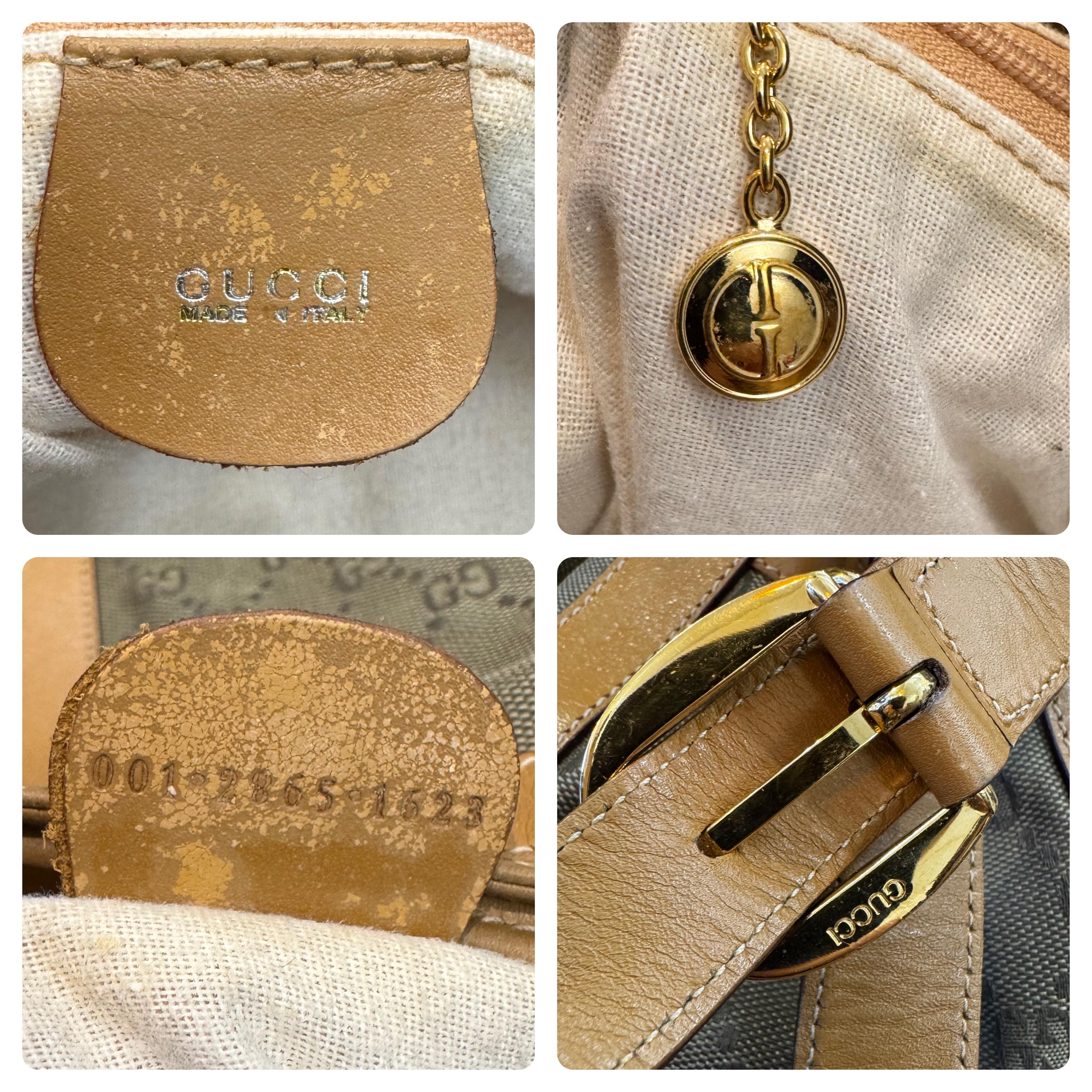 1990 Vintage GUCCI GG Jacquard Bucket Shoulder Bag Khaki Tan en vente 3