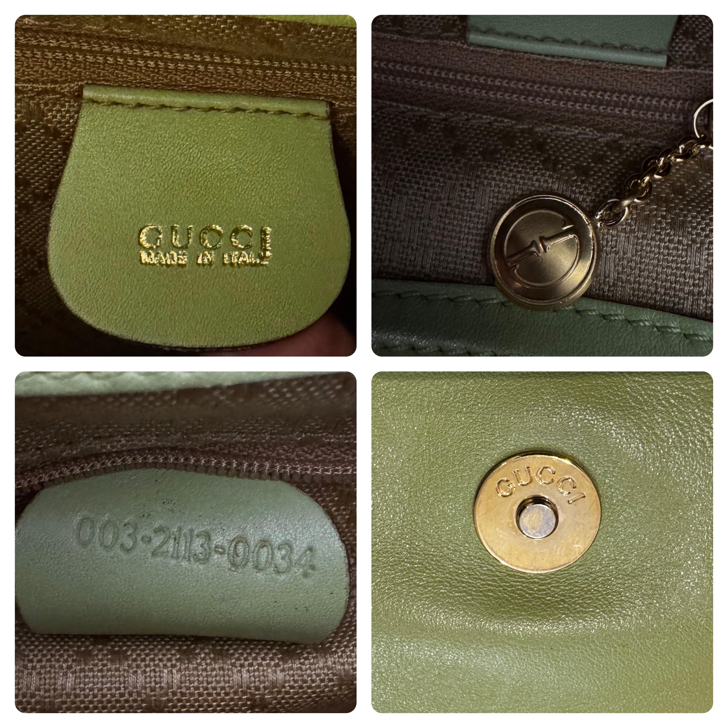 Women's or Men's 1990s Vintage GUCCI Horsebit Leather Shoulder Sling Bag Green Large