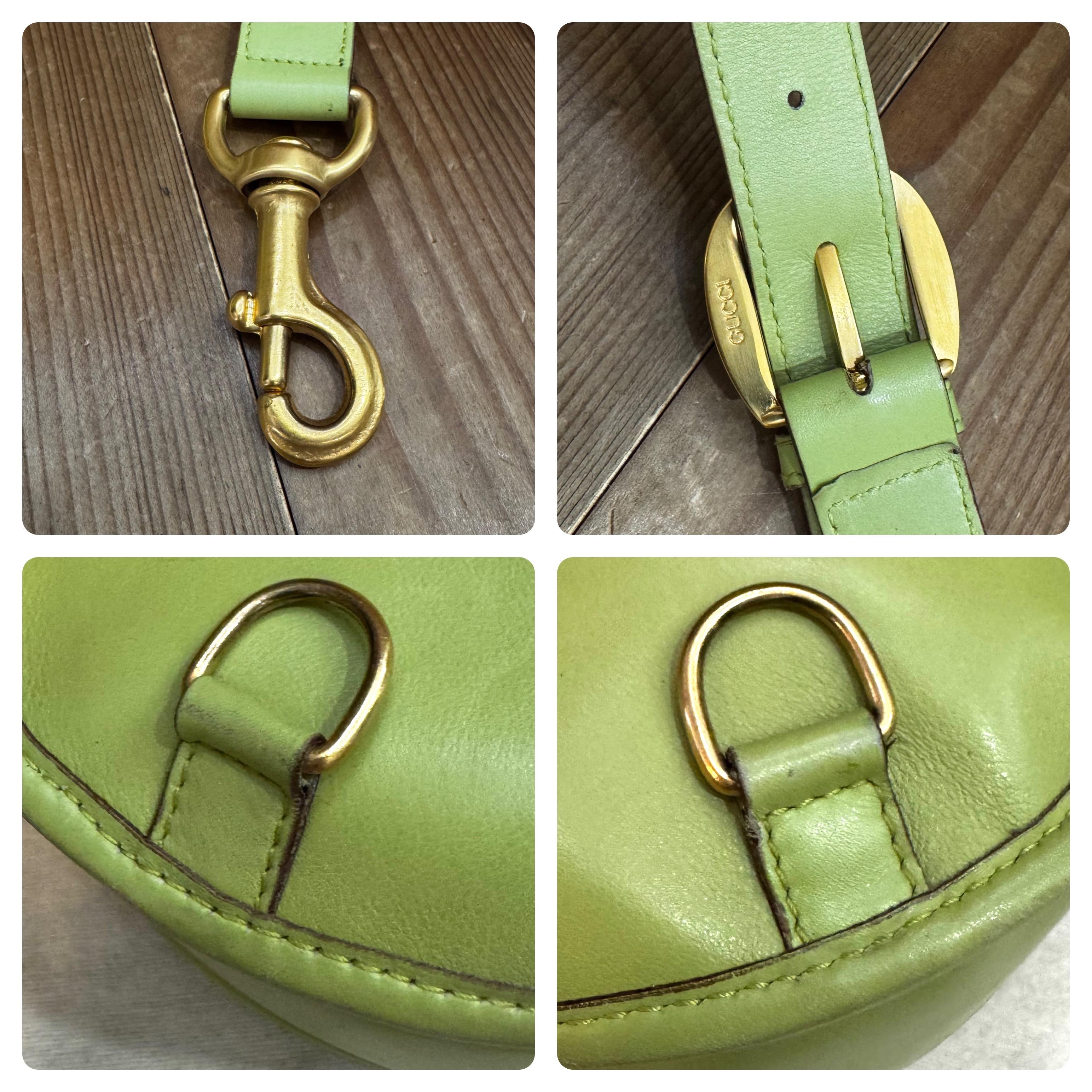 1990s Vintage GUCCI Horsebit Leather Shoulder Sling Bag Green Large 1